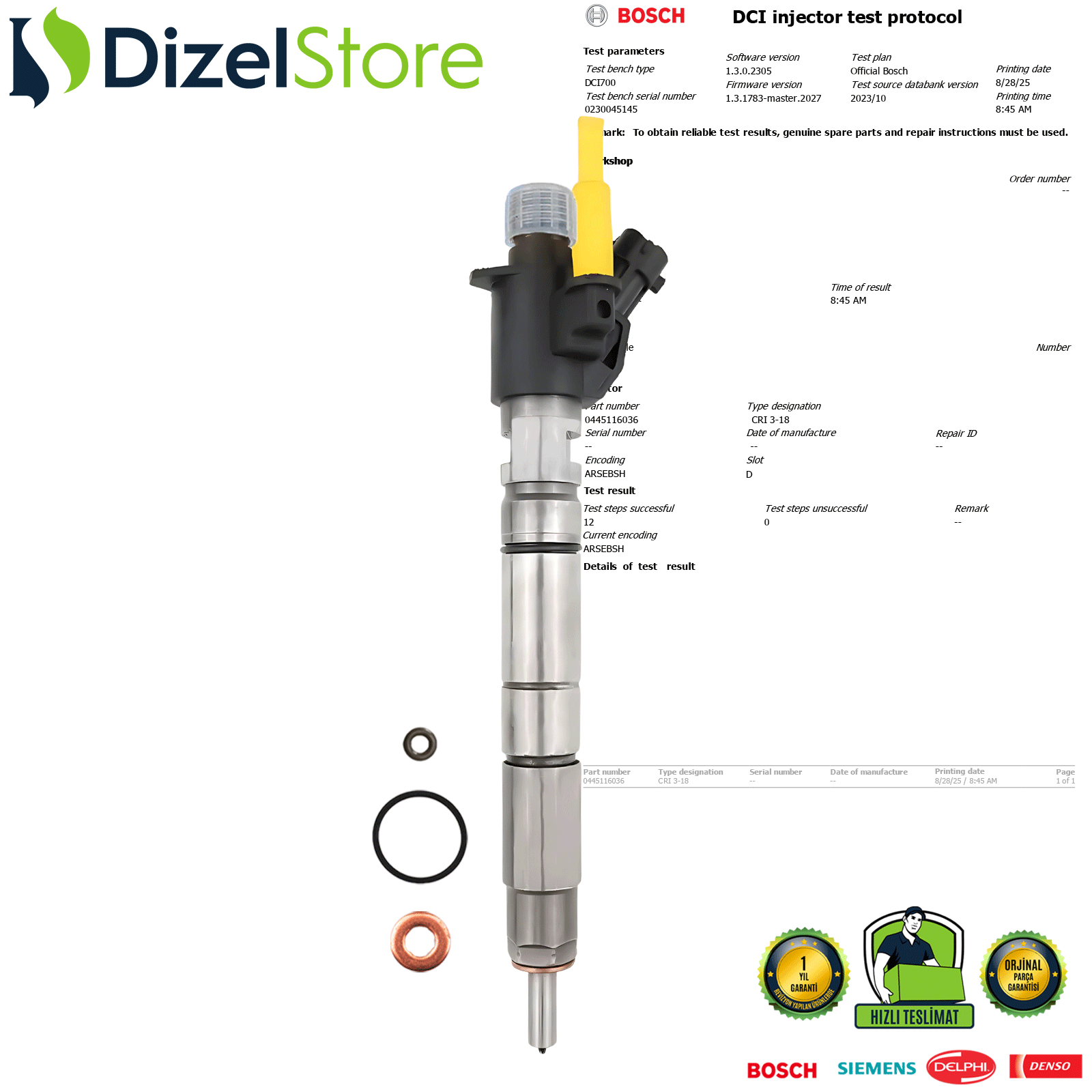 0445116036 VOLVO 2,4D BOSCH ENJEKTÖR 0986435408