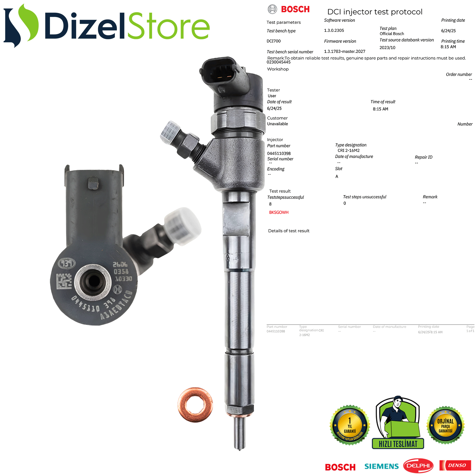 SUZUKI SWIFT IV 1.3 DDiS BOSCH ENJEKTÖR 0445110398 15710-68L00