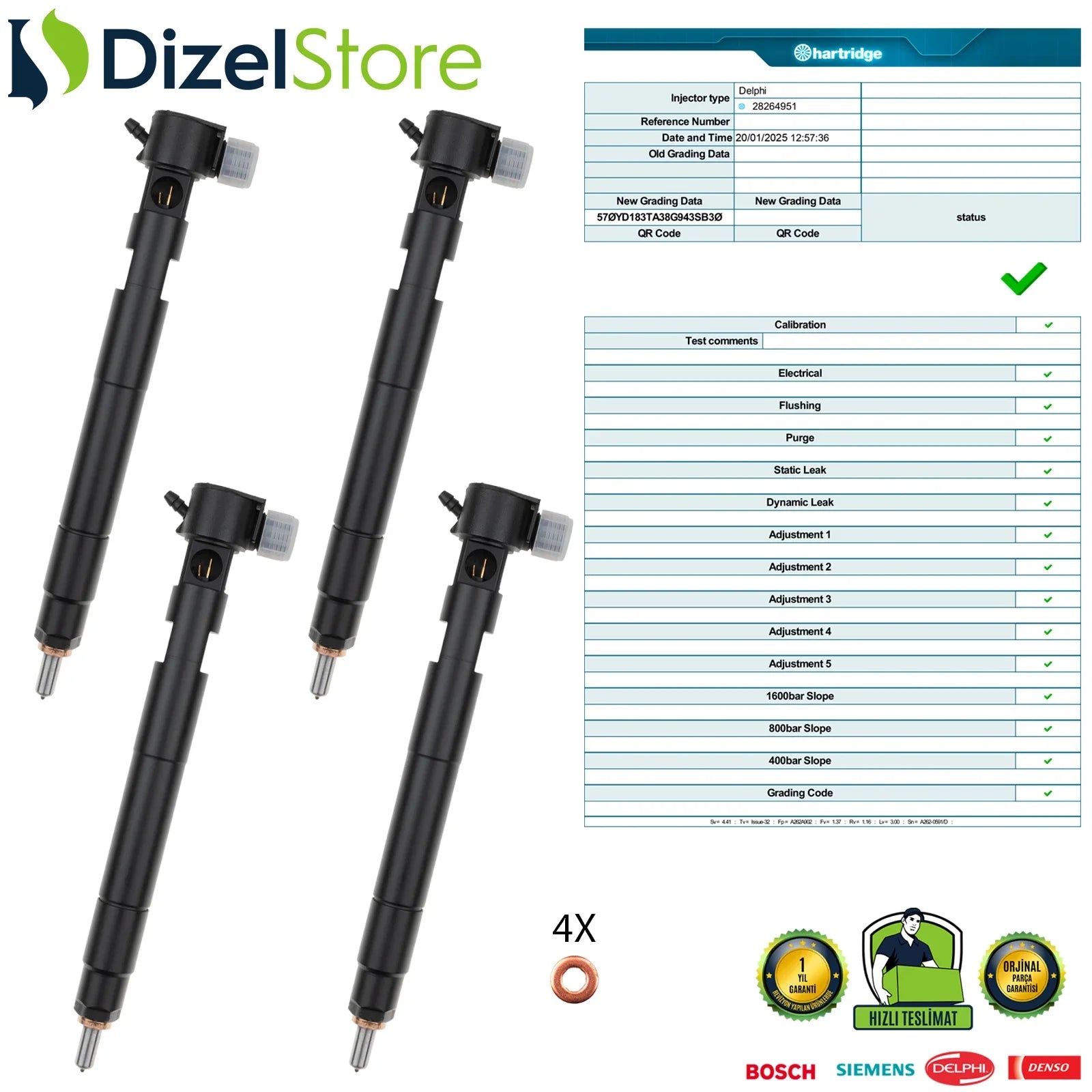 4X 28264951 Delphi Enjektör Opel Antara Chevrolet Captiva 2.2 D 25183186 - Dizel Store