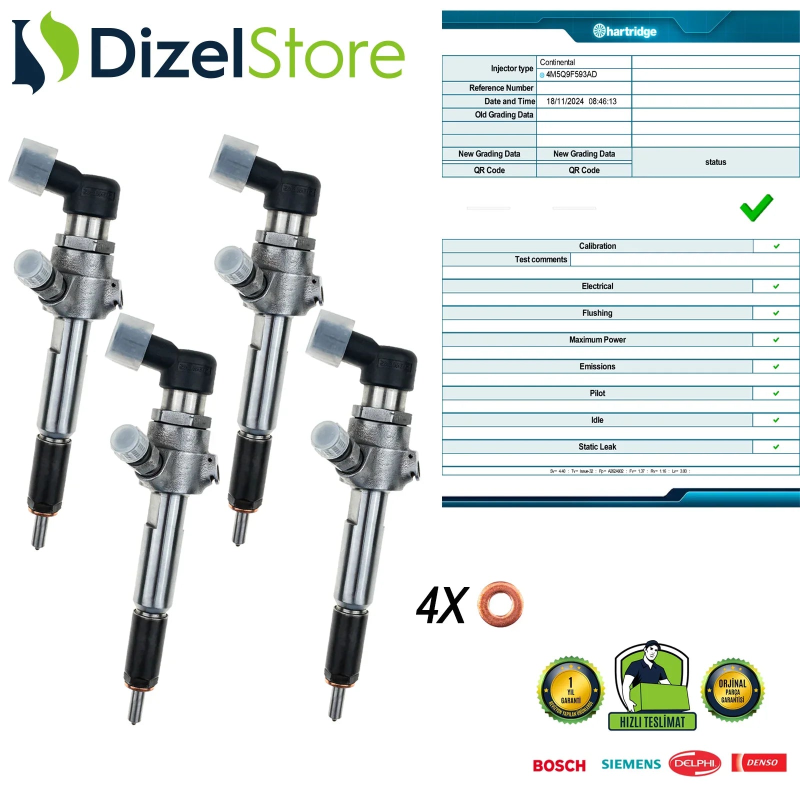 4X 4M5Q9F593AD Siemens Enjektör Ford C-Max Focus 1.8 TDCi A2C59511610 - Dizel Store
