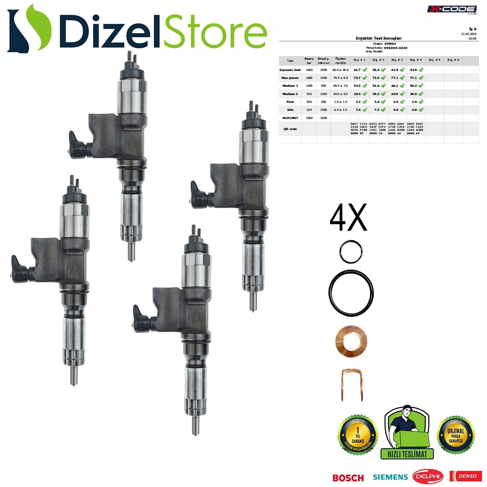 4X 095000-5340 NQR/TURKUAZ 4HK1 5.2L MOTOR EURO 3 ISUZU DENSO ENJEKTÖR