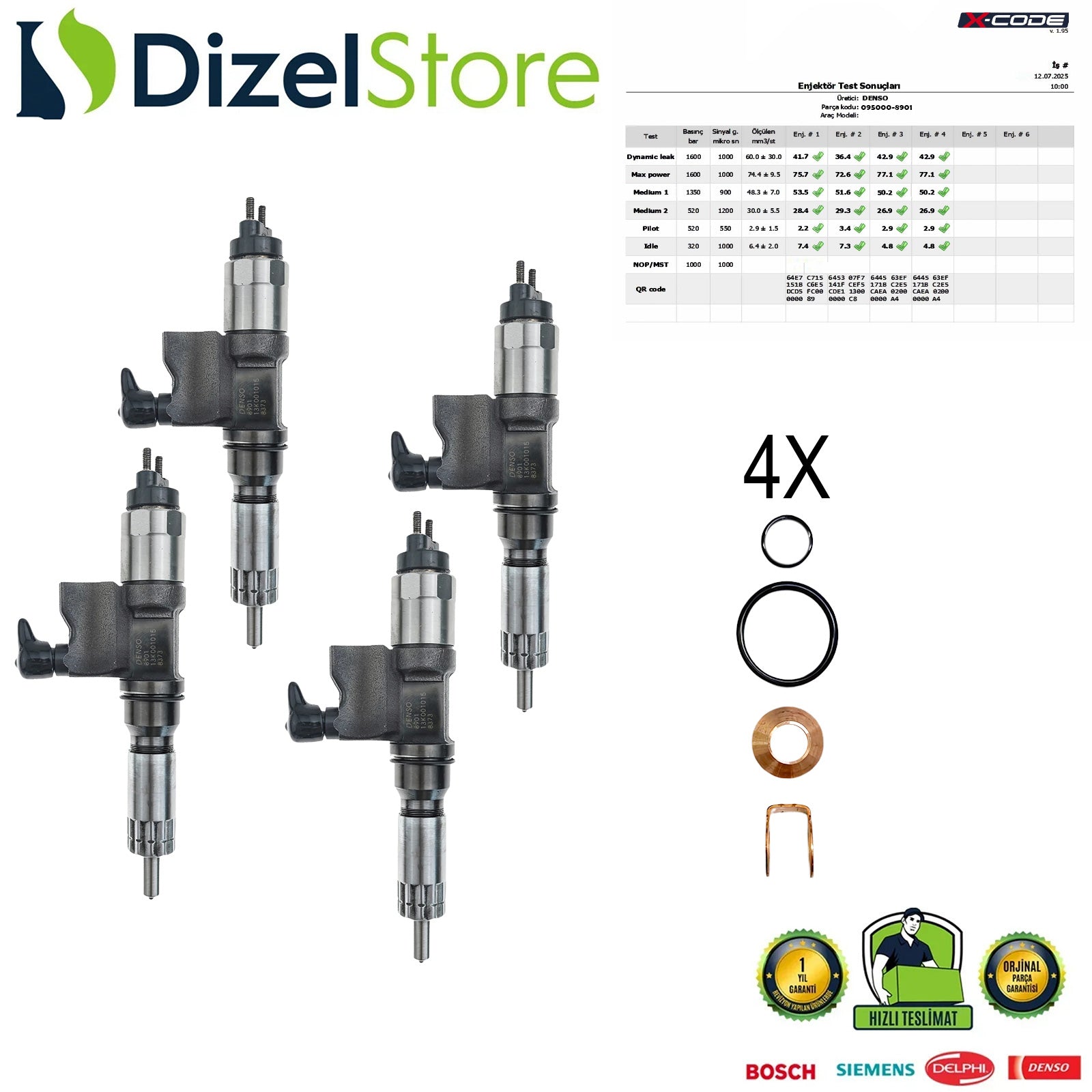 4X 095000-8901 4HK1 5.2L MOTOR ISUZU DENSO ENJEKTÖR