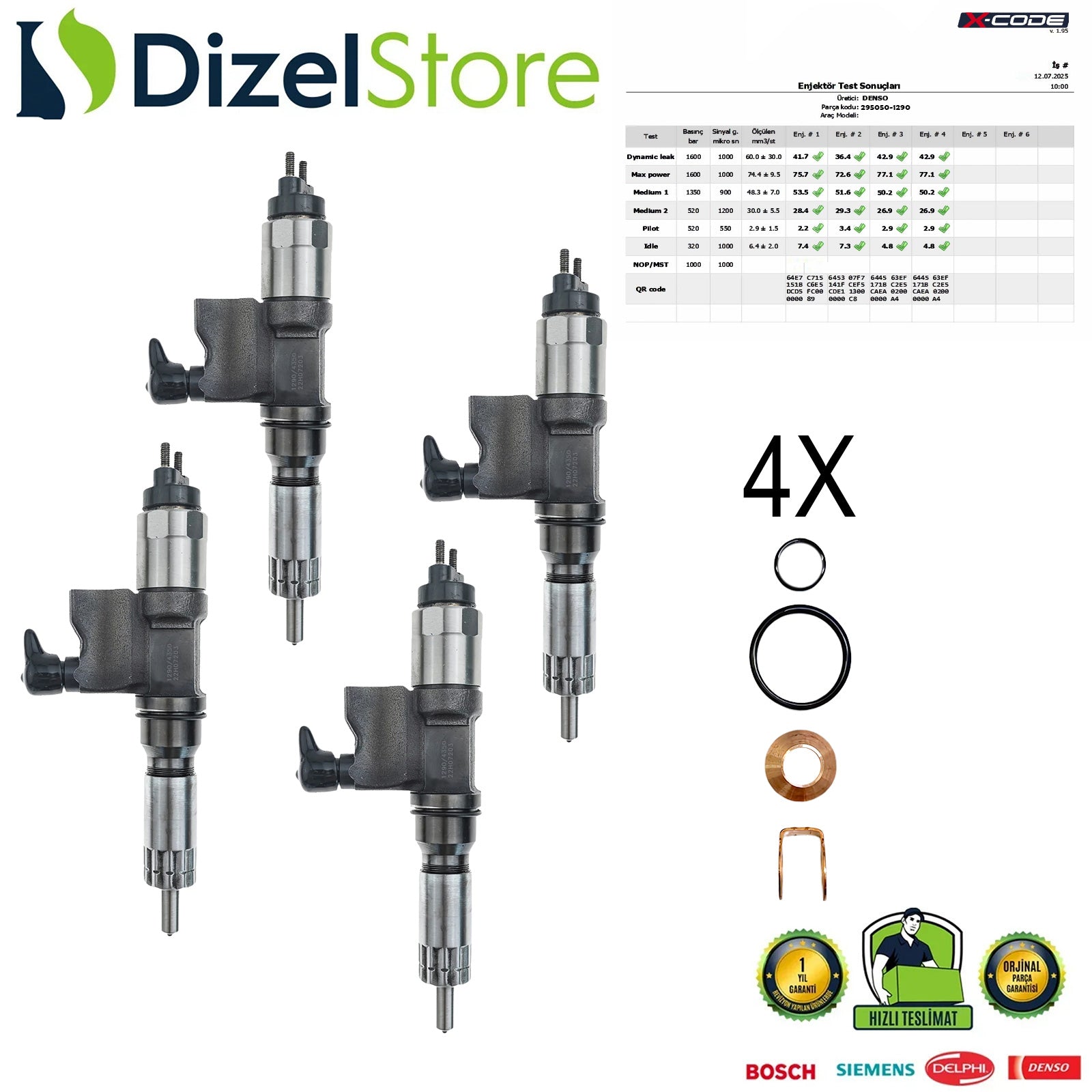 4X ISUZU NPR/TURKUAZ/NOVA 4HK1 5.2L MOTOR EURO 6 ISUZU DENSO ENJEKTÖR 295050-1290/4350