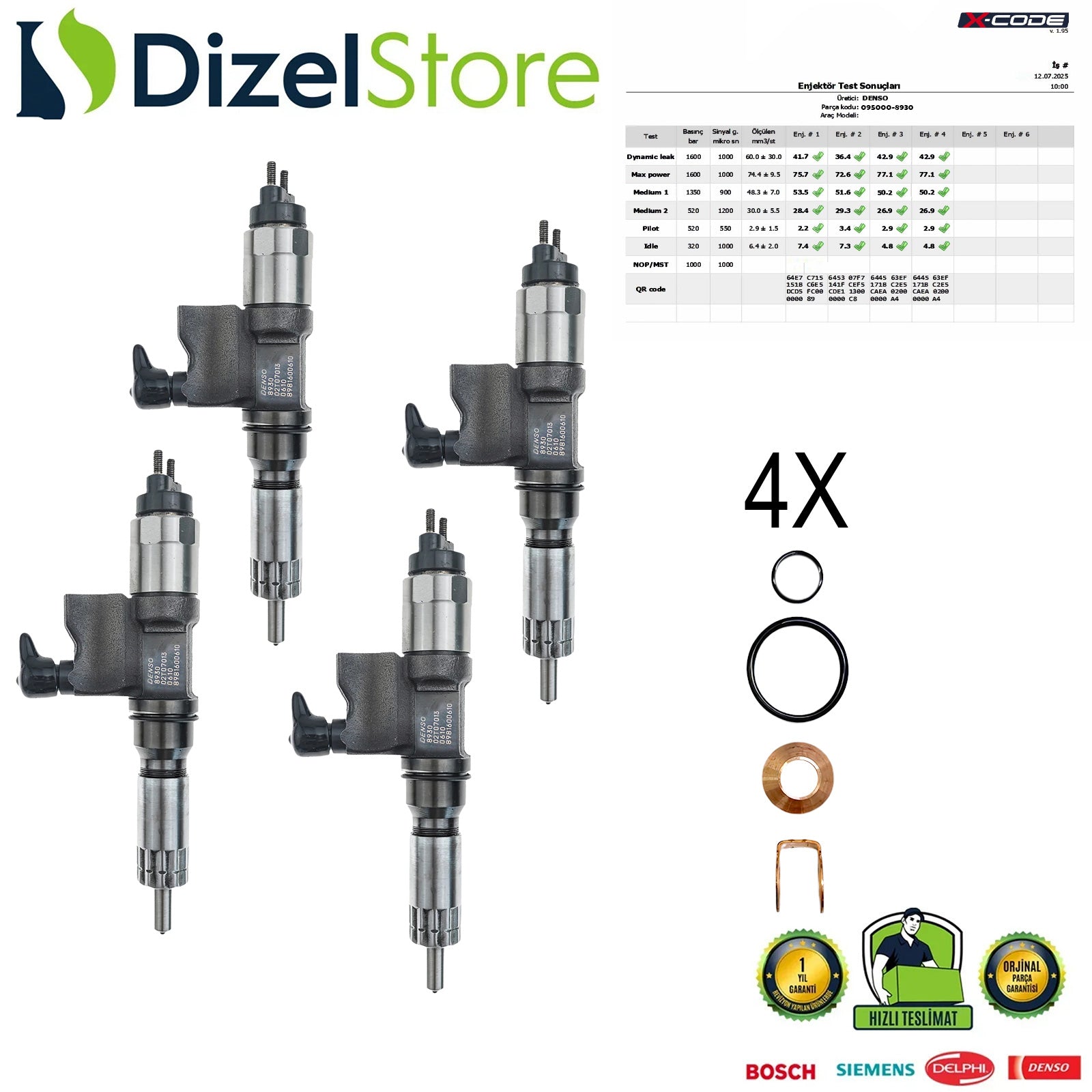 4X 095000-8930 4HK1 5.2L MOTOR EURO 4 EURO 5 ISUZU DENSO ENJEKTÖR