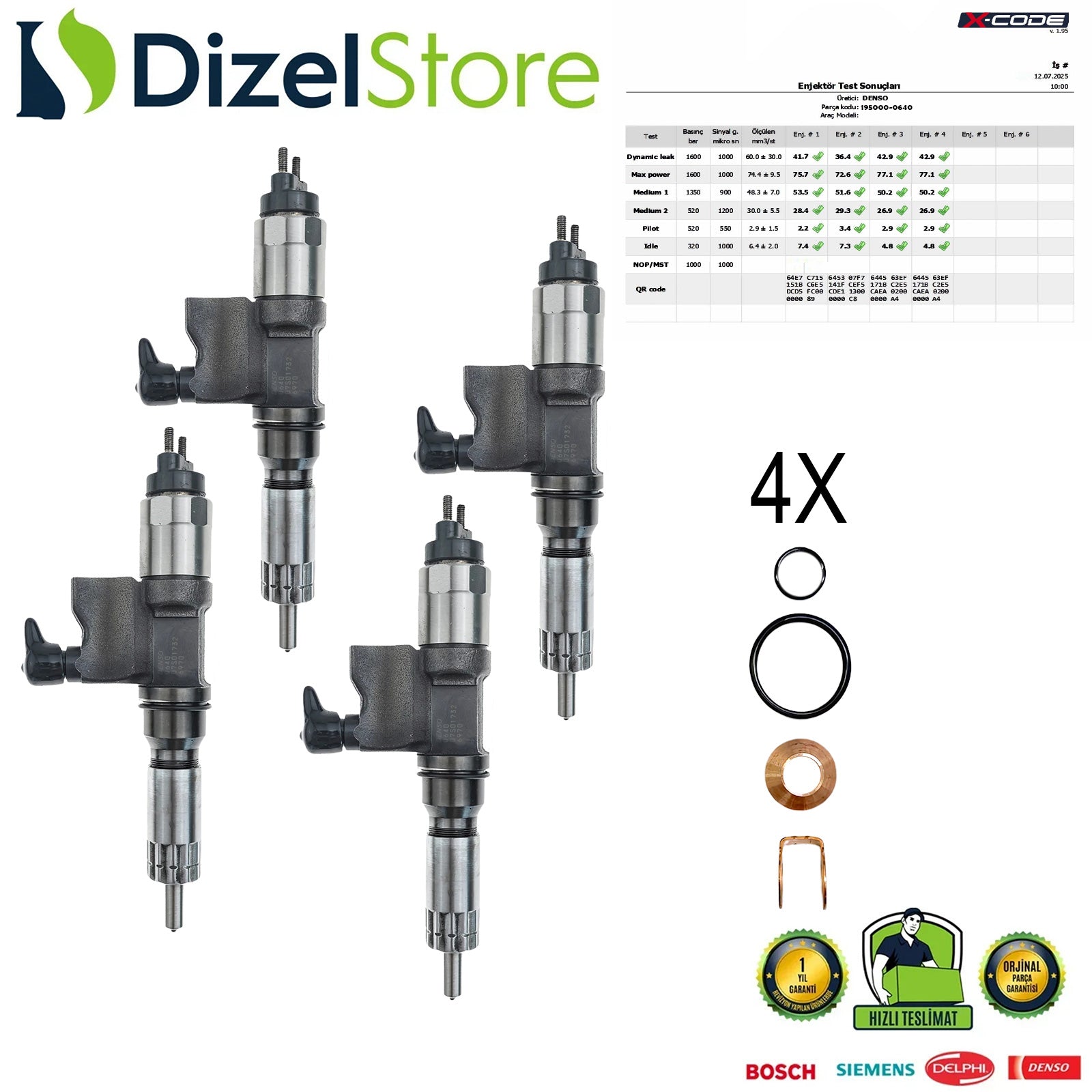 4X 195000-0640 ISUZU 4HK1 DENSO ENJEKTÖR