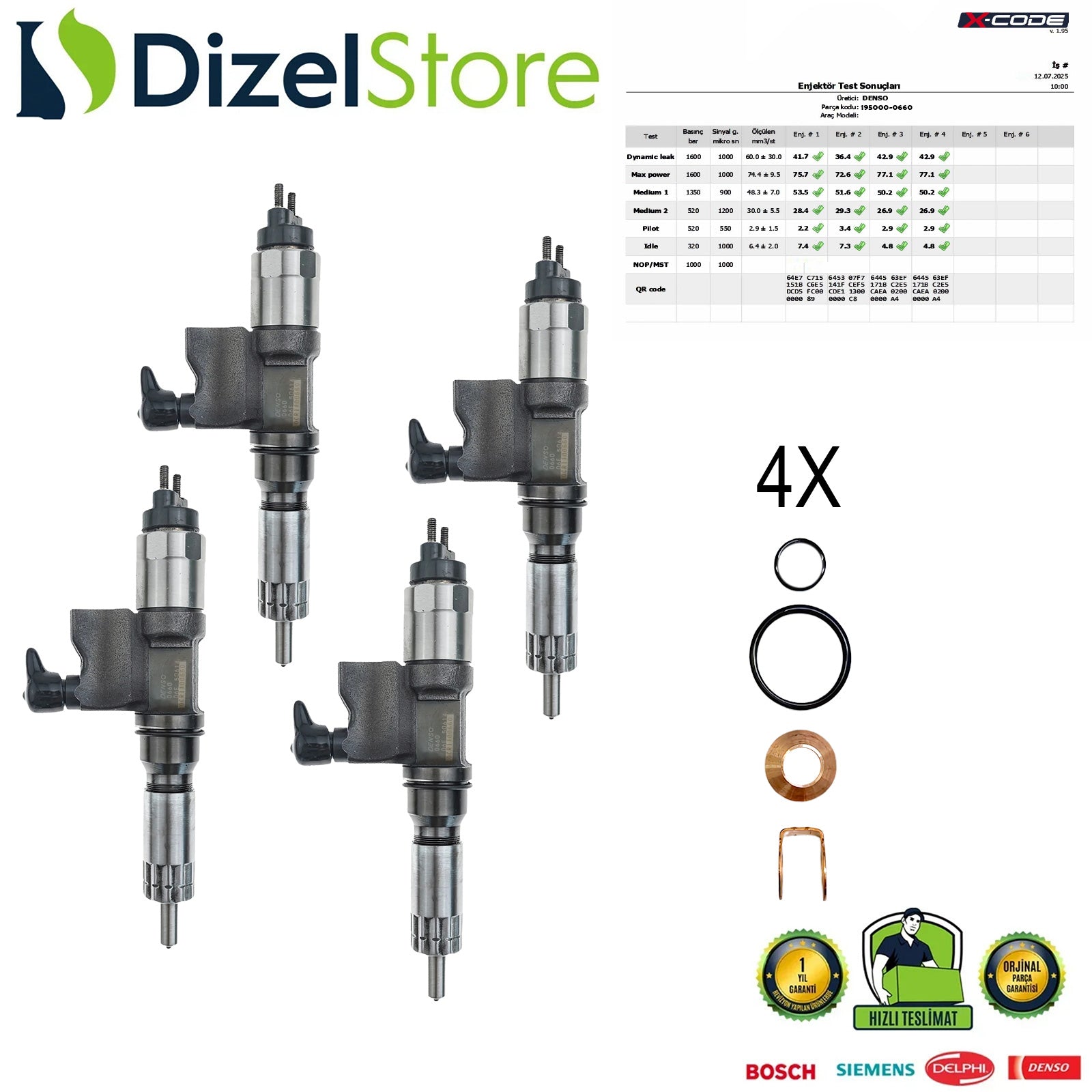 4X 195000-0660 ISUZU HIDROMEK 4H1K 5.2L MOTOR DENSO ENJEKTÖR
