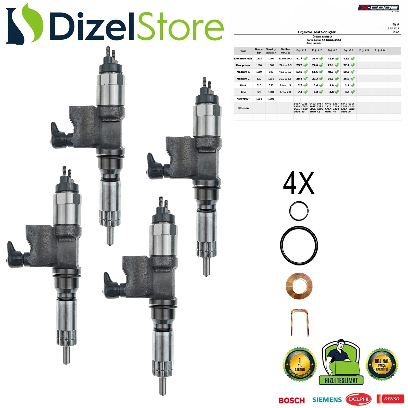 4X 095000-8901 ISUZU NEW HOLLAND/HITACHI/HIDROMEK 6HK1 7.8 L MOTOR DENSO ENJEKTÖR 98151837