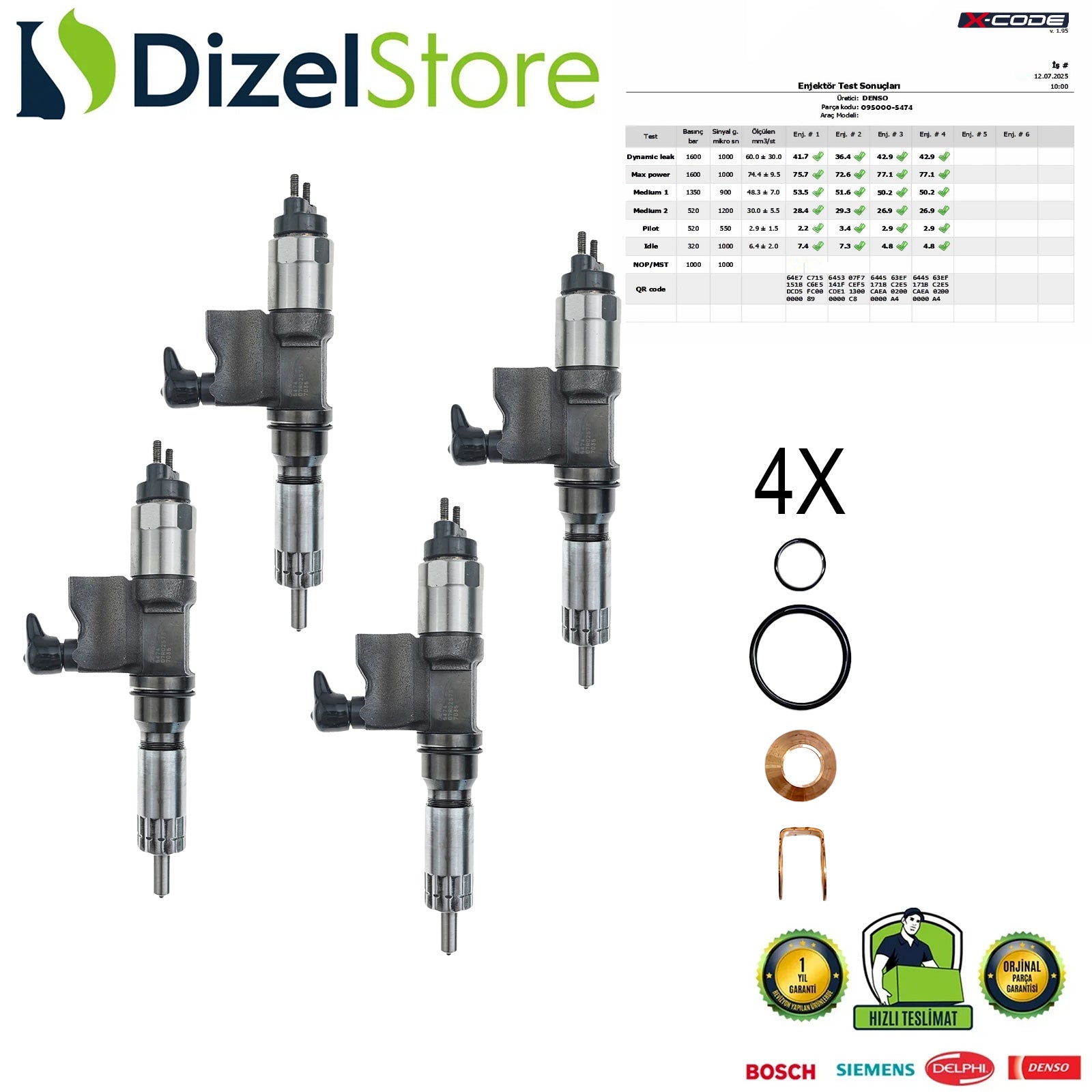 4X 095000-5471 ISUZU HITACHI/HIDROMEK/JCB 6HK1 7.8 L MOTOR DENSO ENJEKTÖR