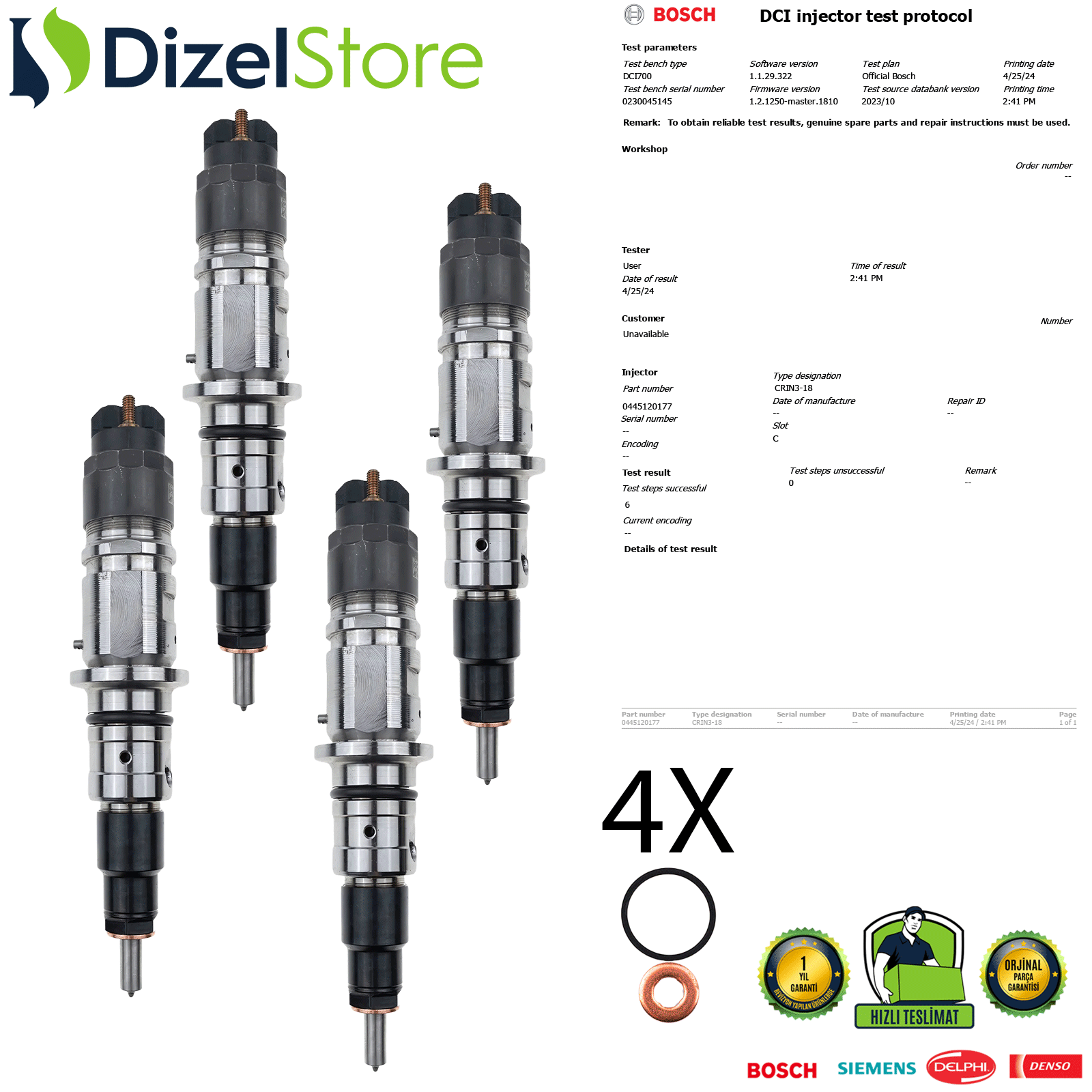 4X DOGE KOMATSU CUMMINS 4.5L 6.7L 0445120177 0986435697