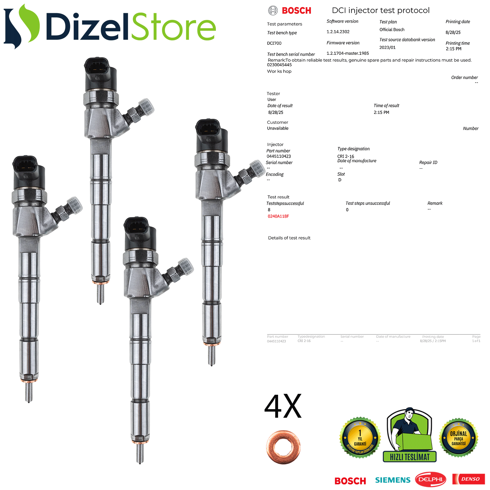 4X OPEL INSIGNIA A 2.0 CDTI BOSCH ENJEKTÖR 0445110423 0986435237