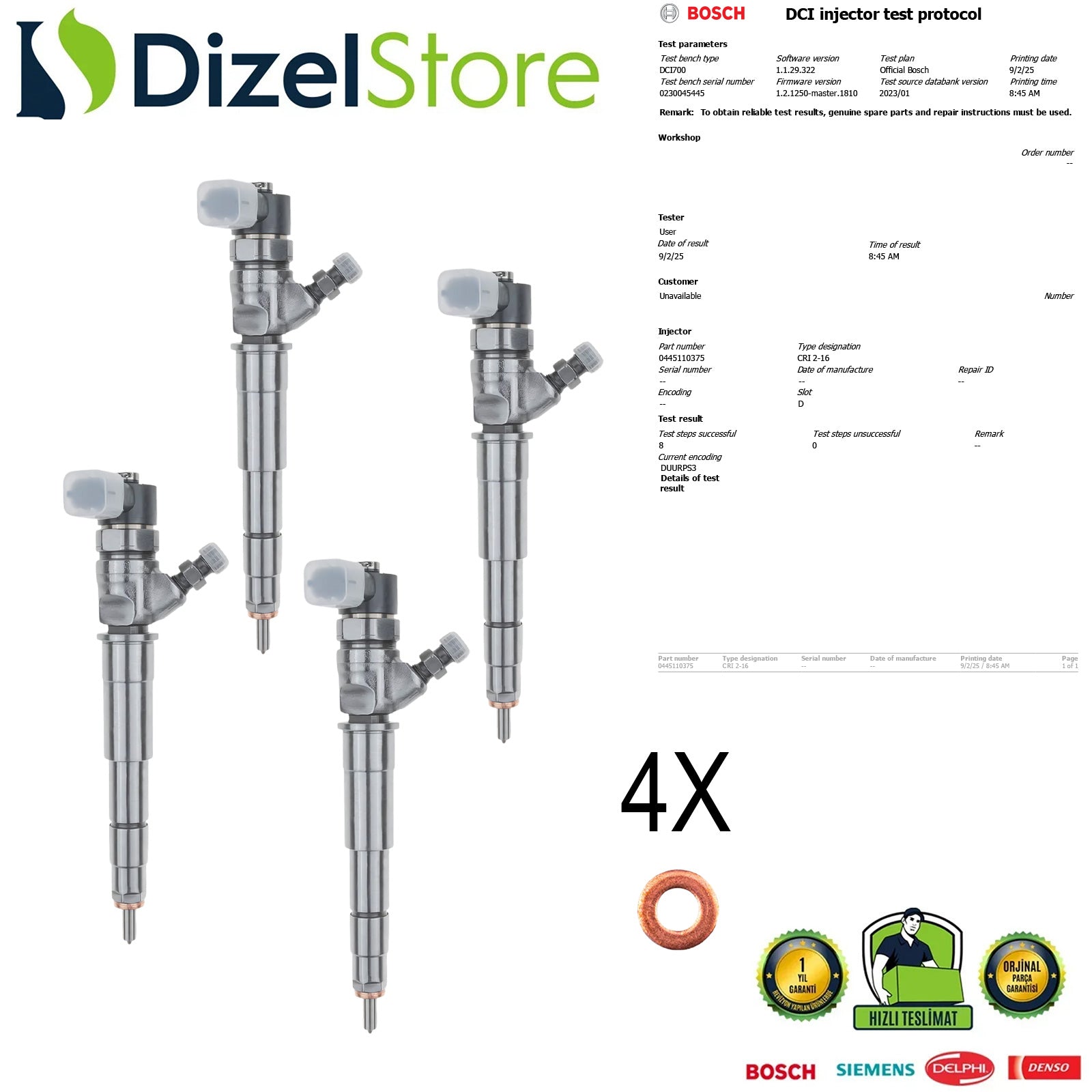 4X RENAULT MASTER 3 TRAFIC 2 2.0 CDTI DCI 0445110375 0986435205