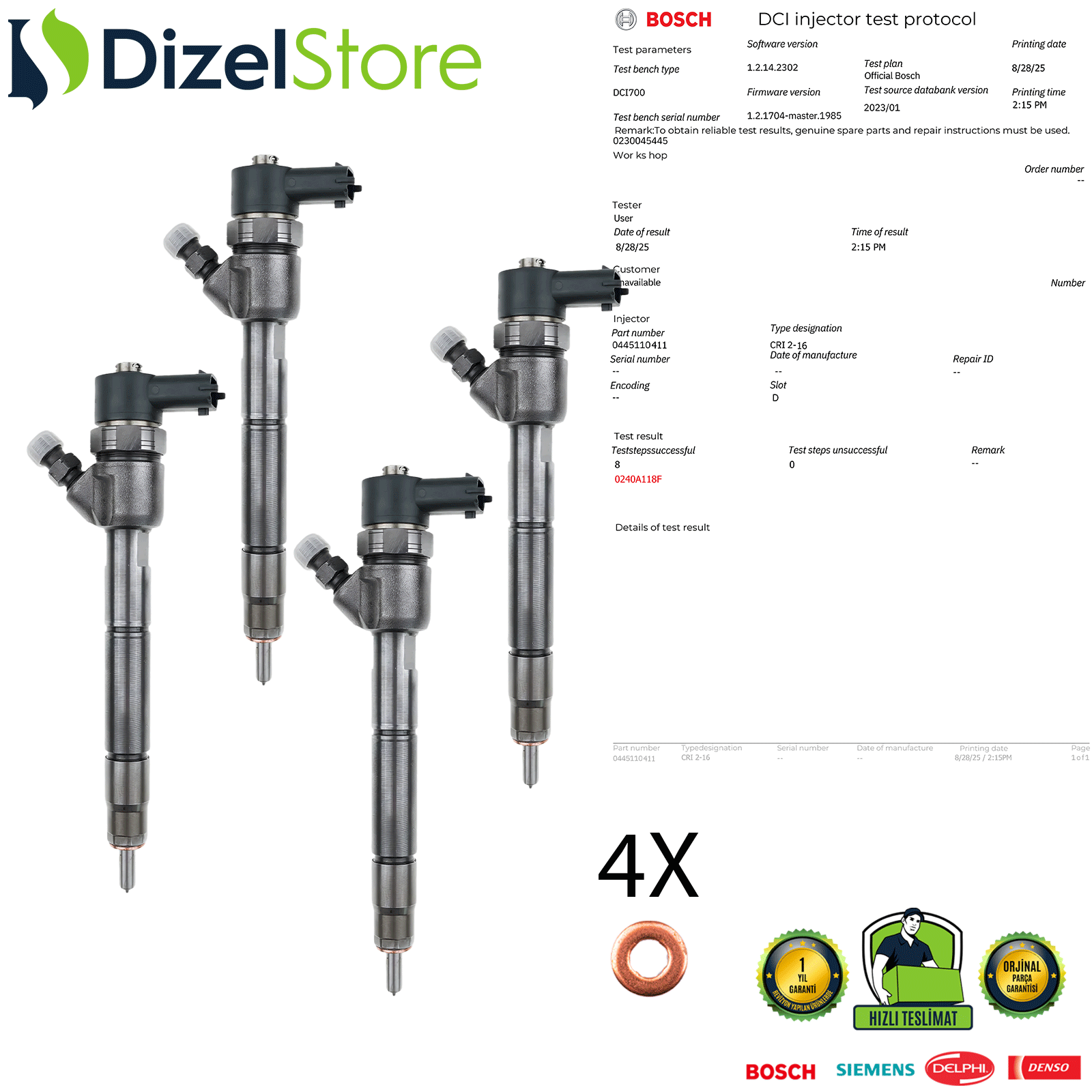 4X Hyundai Kia 1.7 CRDi 0445110411 33800-2A960