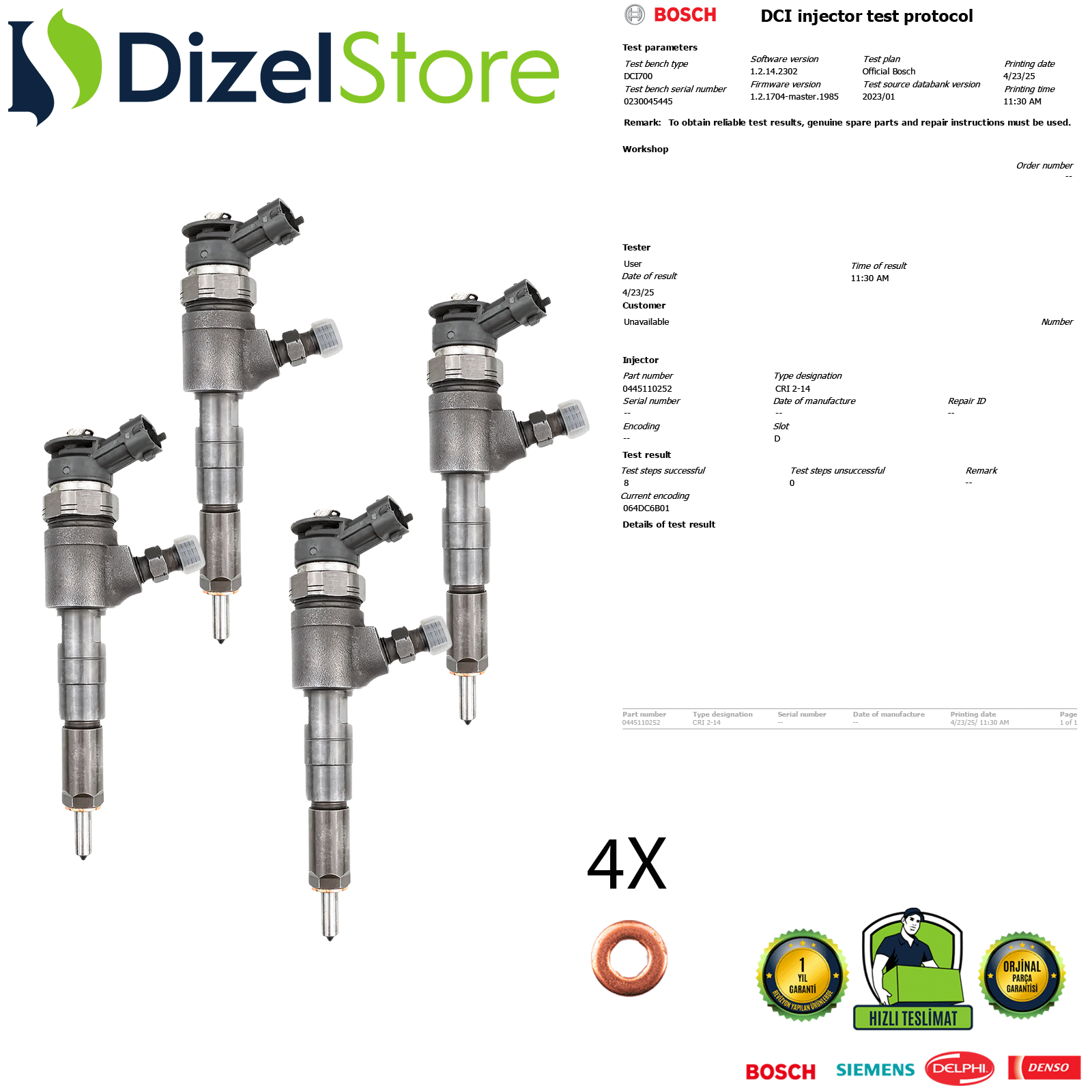 4X CITROËN NEMO C3 1.4 HDi 0445110252 0986435143
