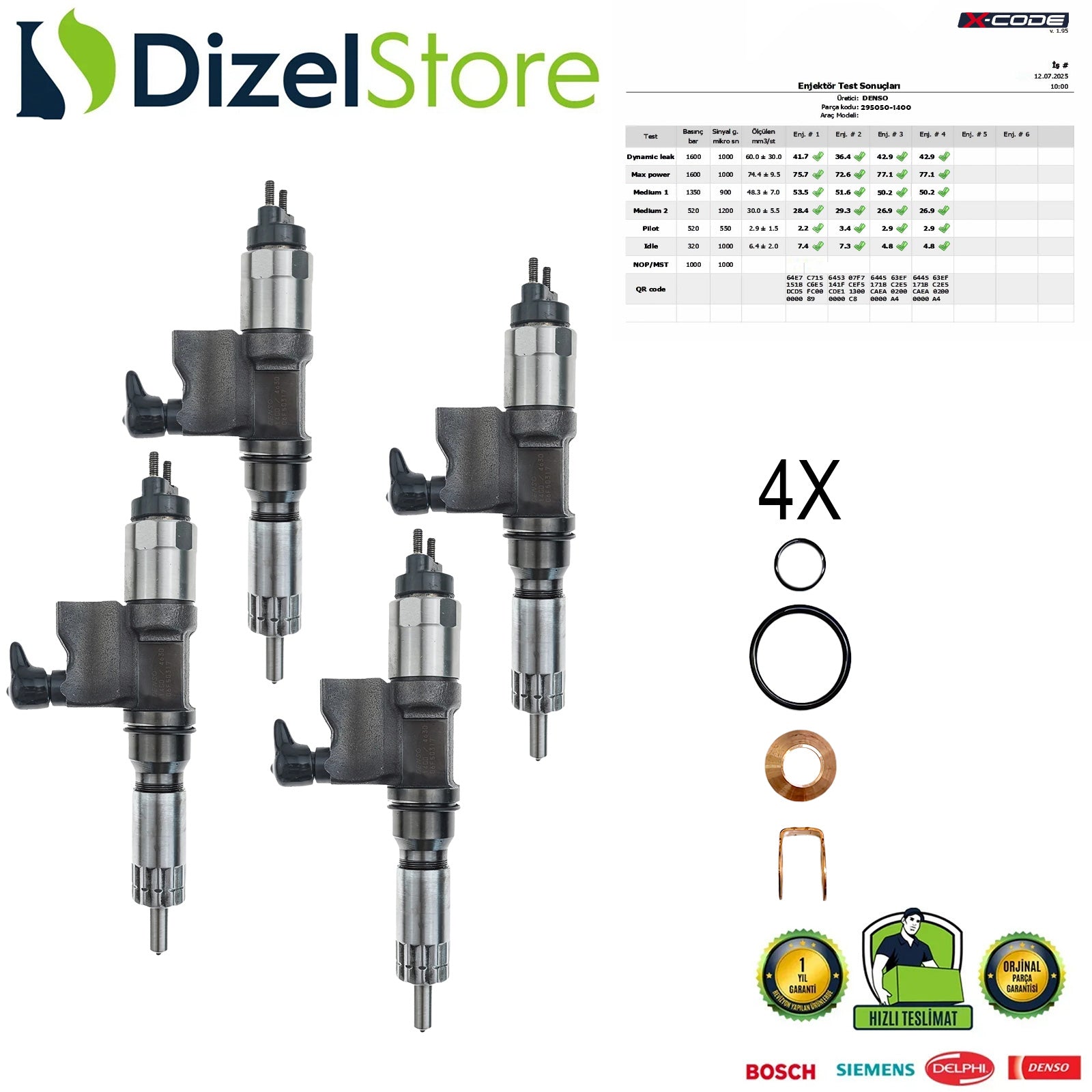 4X 295050-1400 DENSO NEW HOLLAND, CNH 6HK1 7.8L 1400/4630-1401/4631-1402/4632