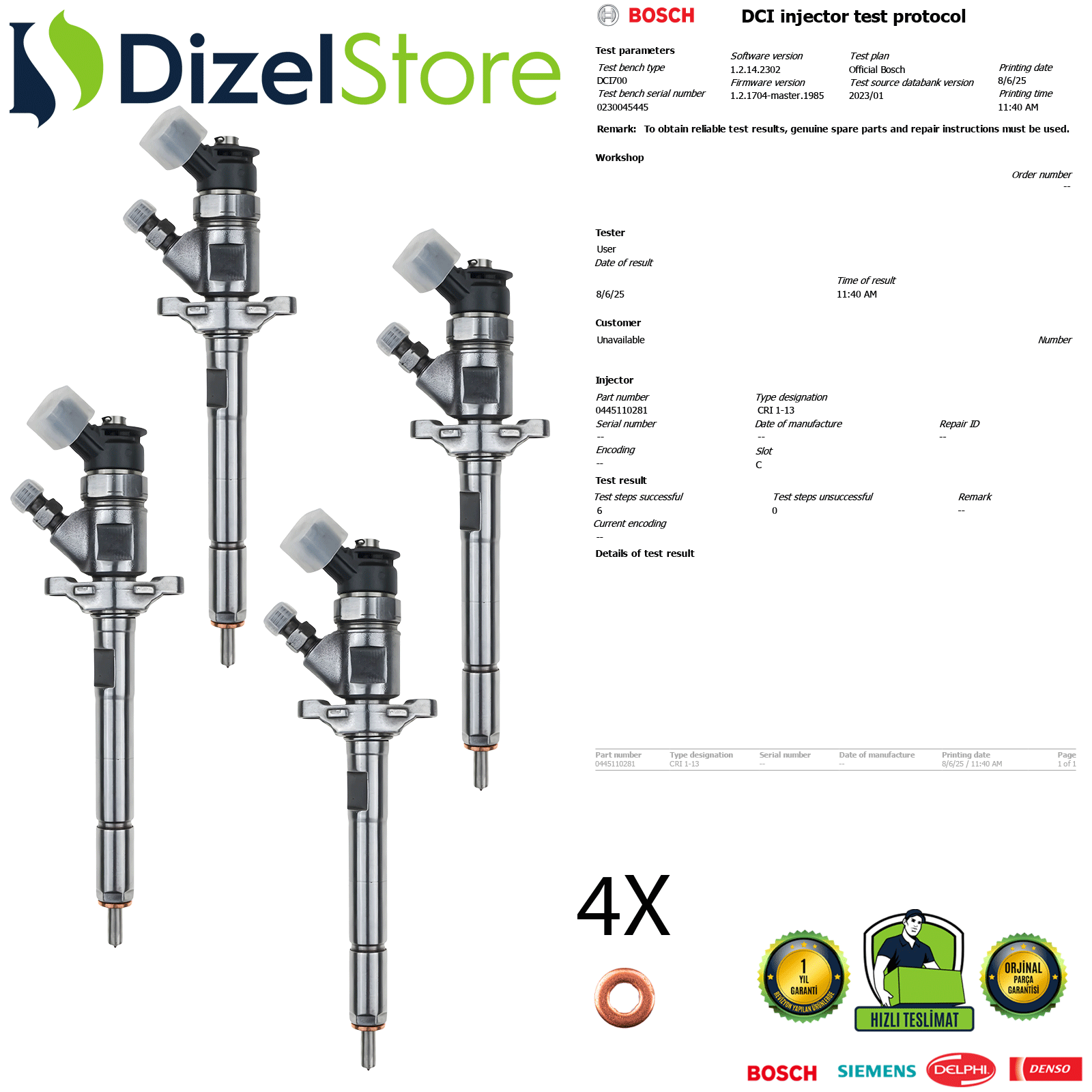4X CITROËN BERLINGO 1.6 HDi 0445110281 1609850780 (0445110297)