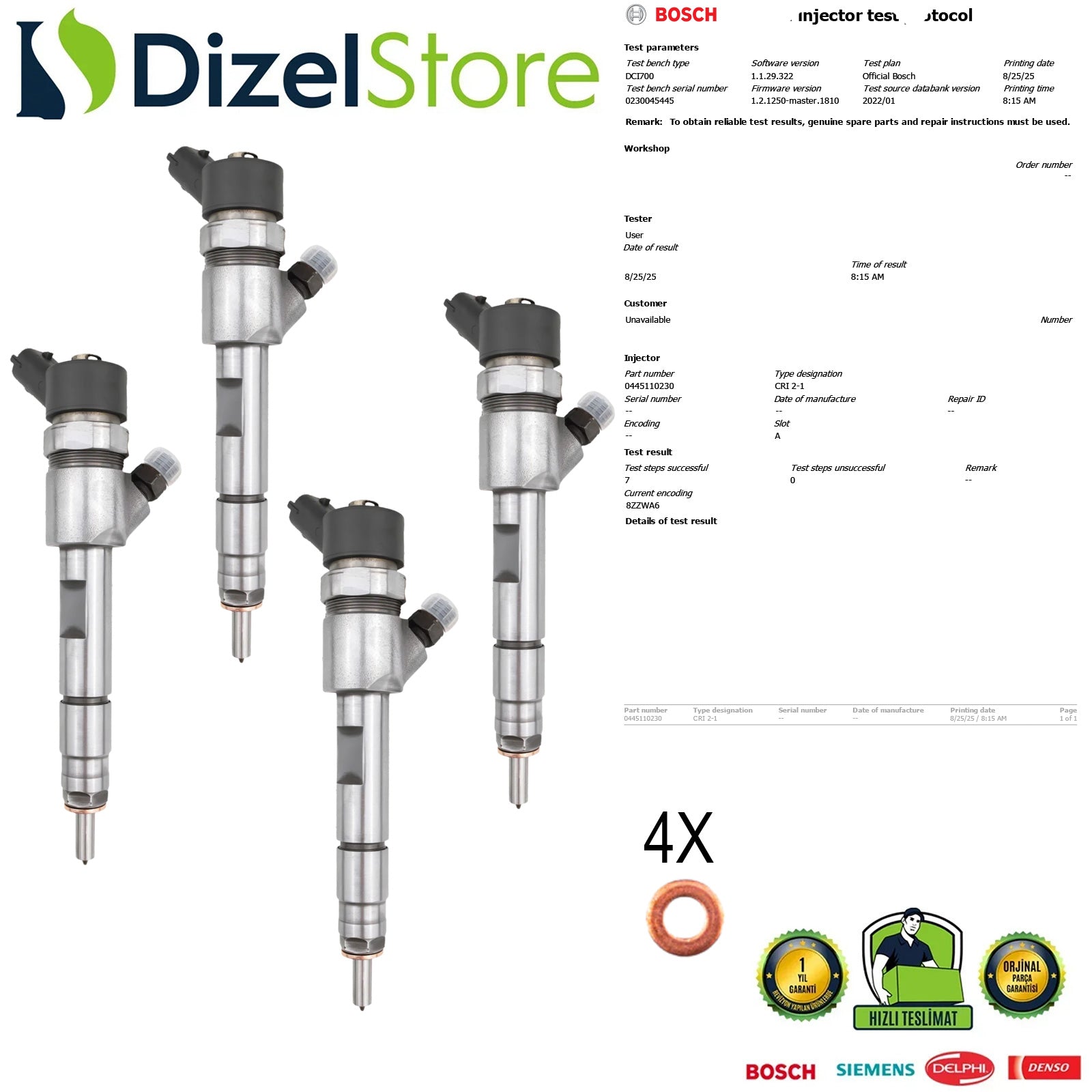 4X RENAULT MEGAN II LAGUNA II 1.9 DCI ENJEKTÖR 0445110230 8200389369