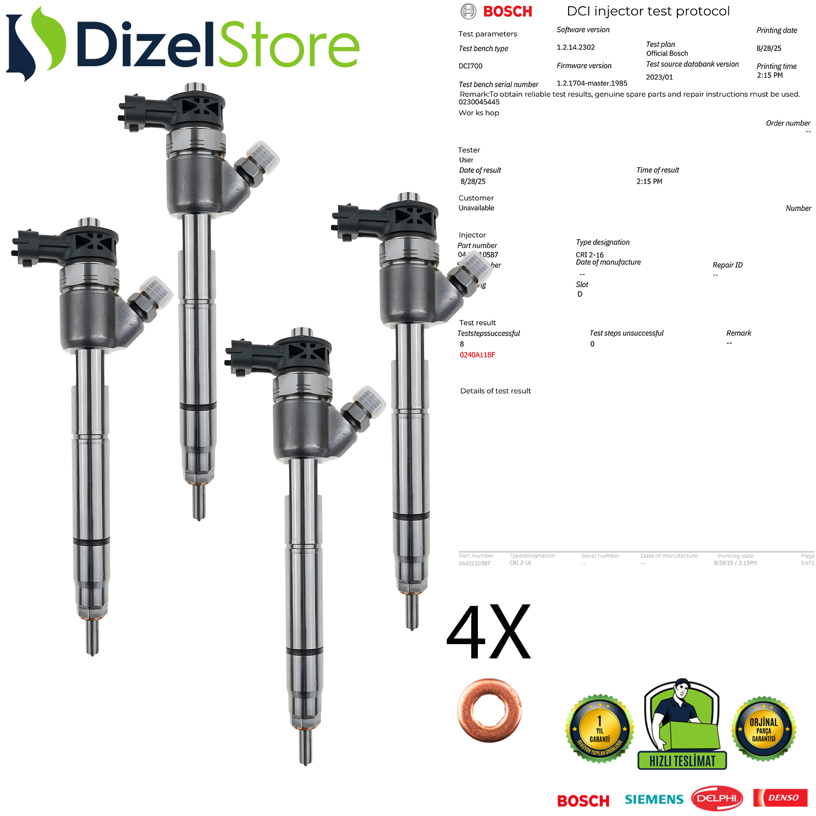 4X Hyundai İ20-İ30 1.4 CRDi Enjektör 0445110587 33800-2A600