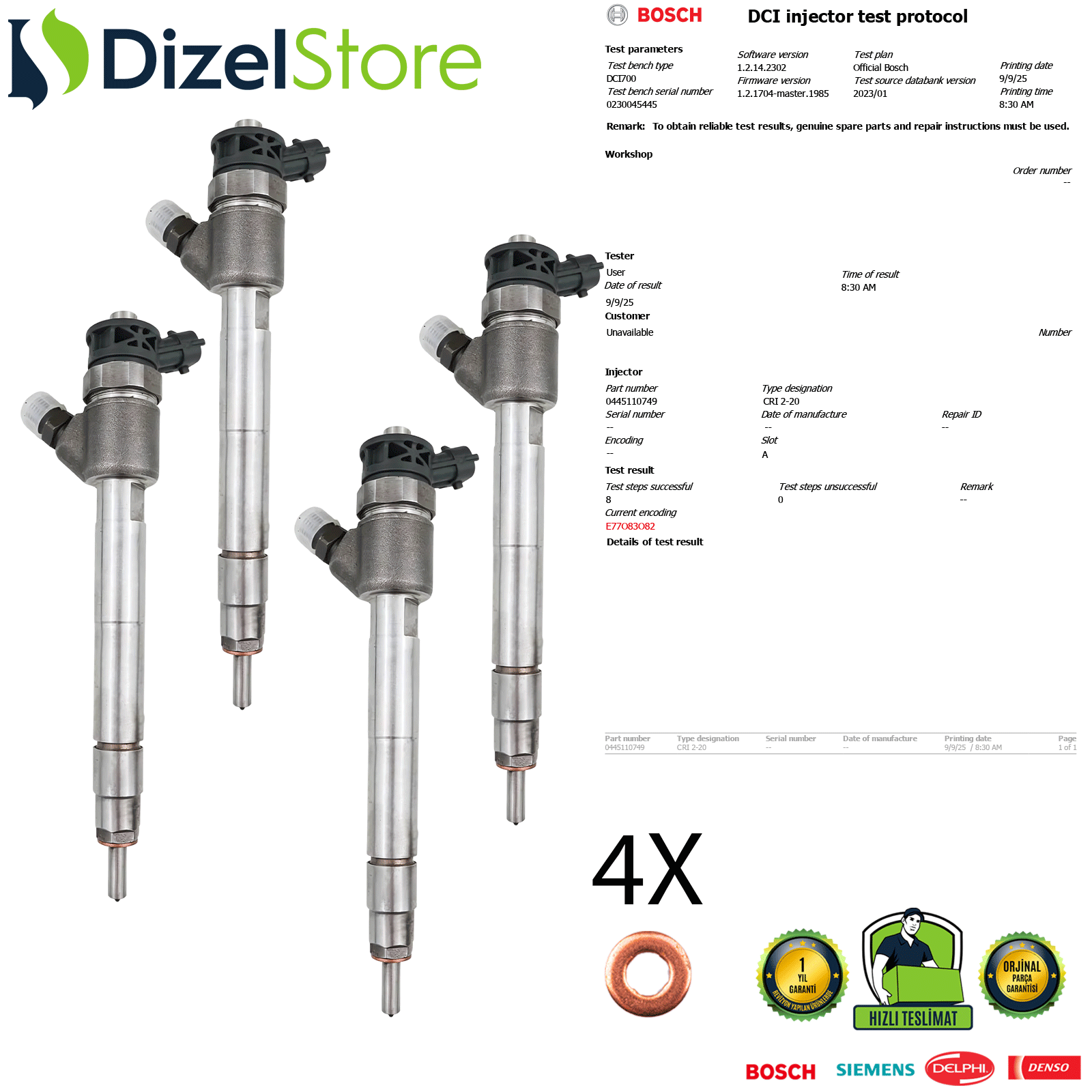 4X PEUGEOT CITRÖEN 1.5hdi BlueHdi EURO6 0445110749 JX6Q9F593AA