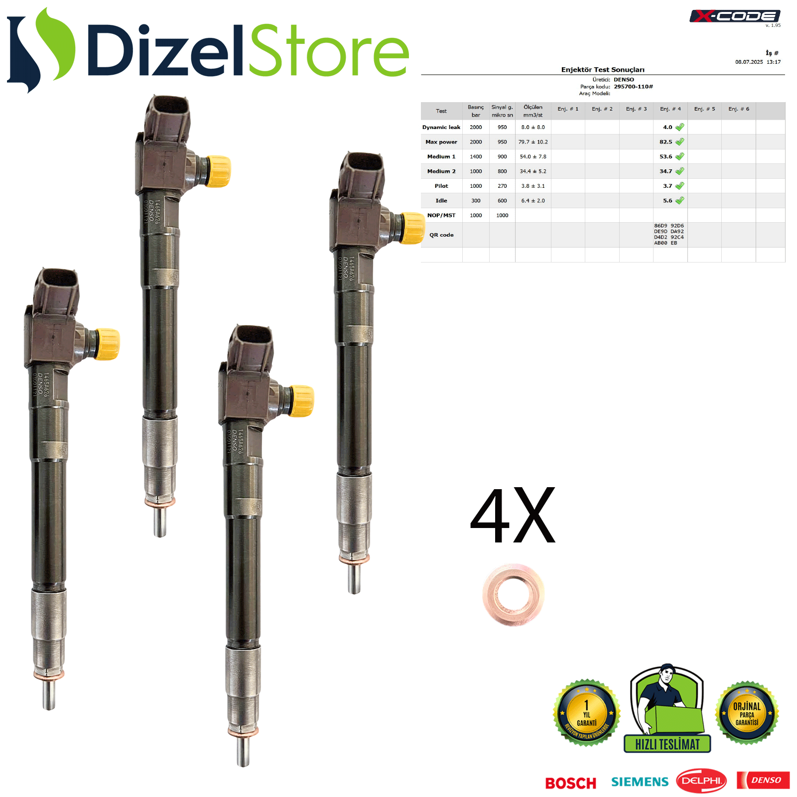 4X 1465A626 Mitsubishi L200 2.2 Dizel Euro 6 Enjektör Denso 295700-1100