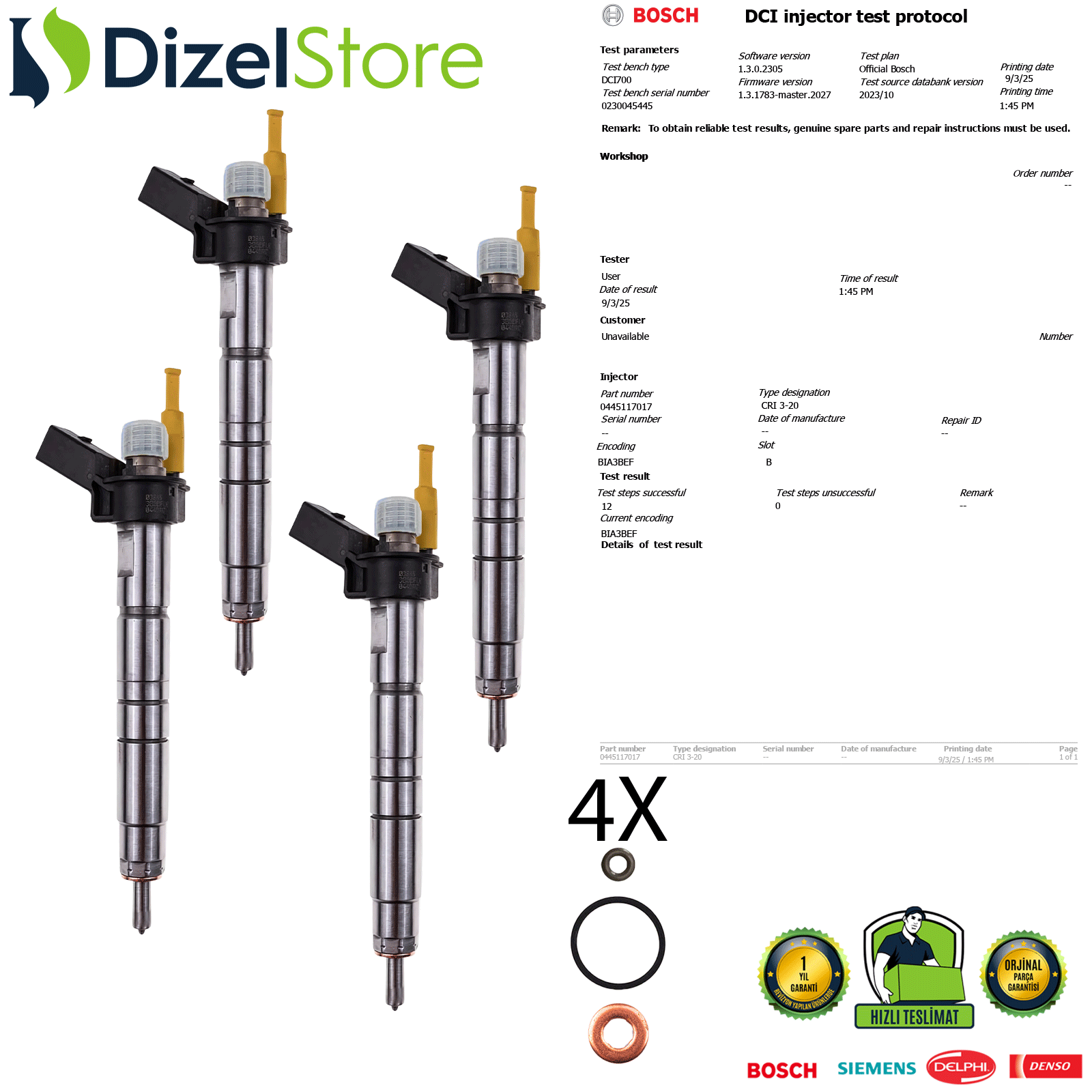6X BMW 123d 535d 740d BOSCH PİEZO 0445117017 13537805430