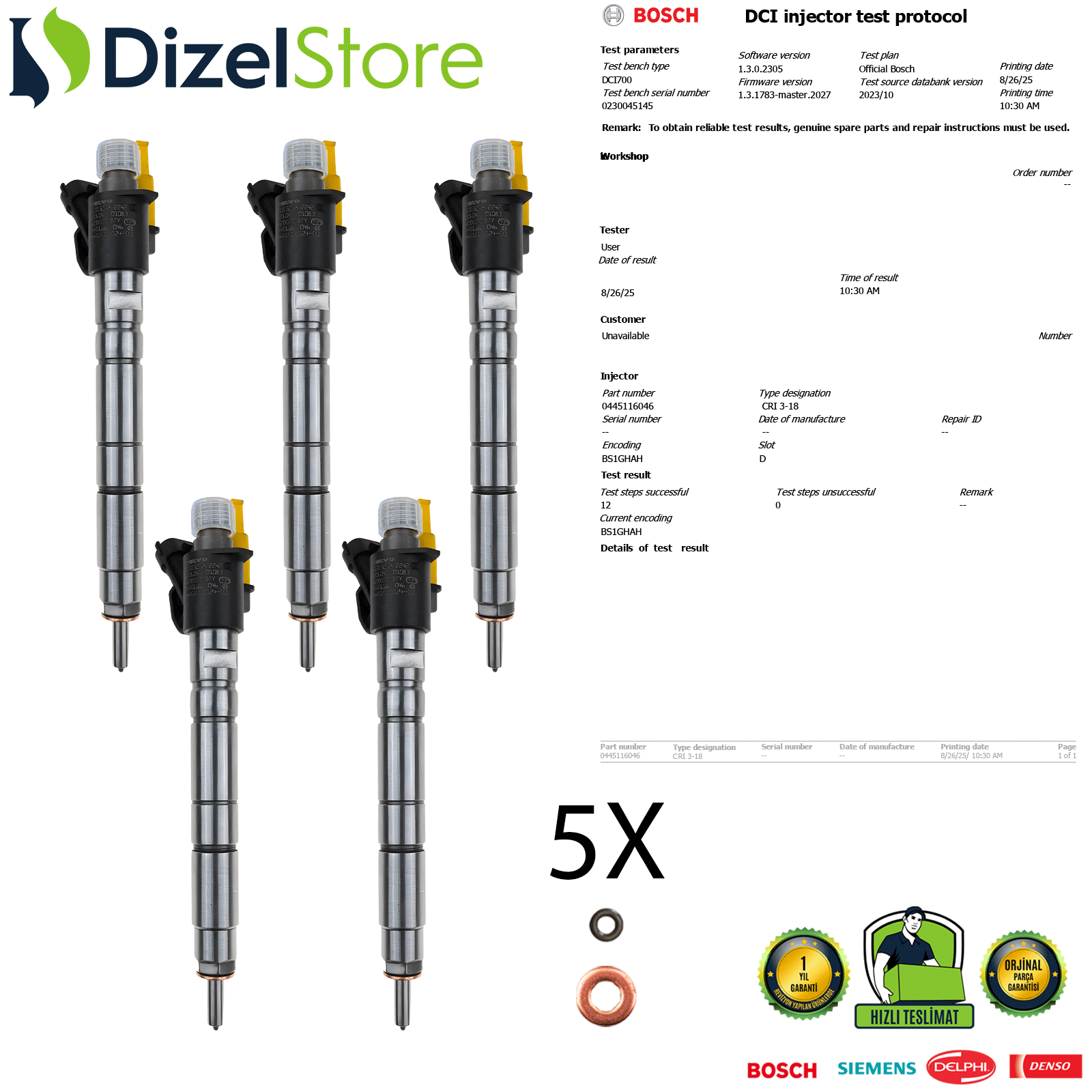 5X VOLVO C30 C70 2.0 D3 D4 BOSCH 0445116046 0986435424