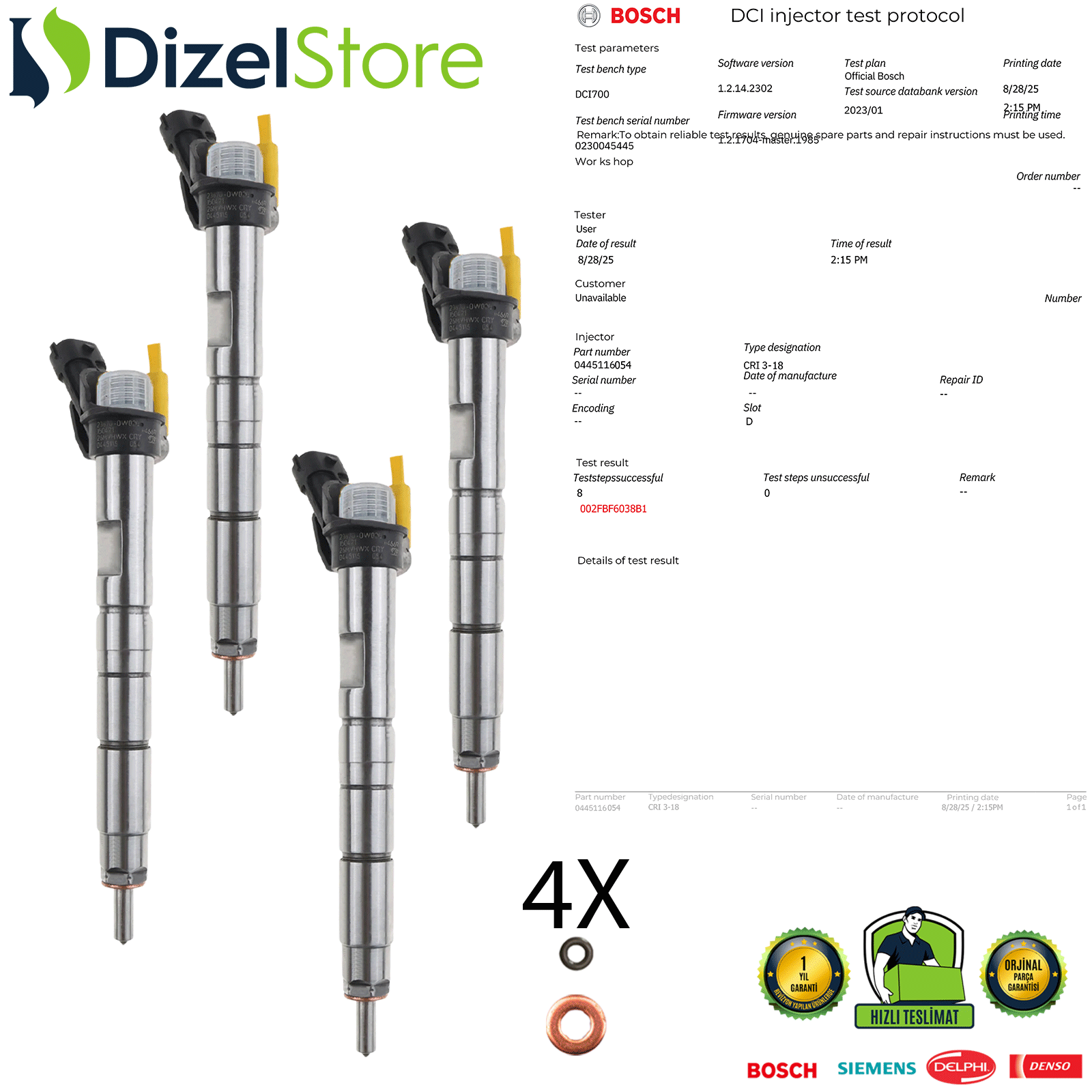 4X TOYOTA COROLLA 1.4 D4-D BOCSH 0445116054 236700W020