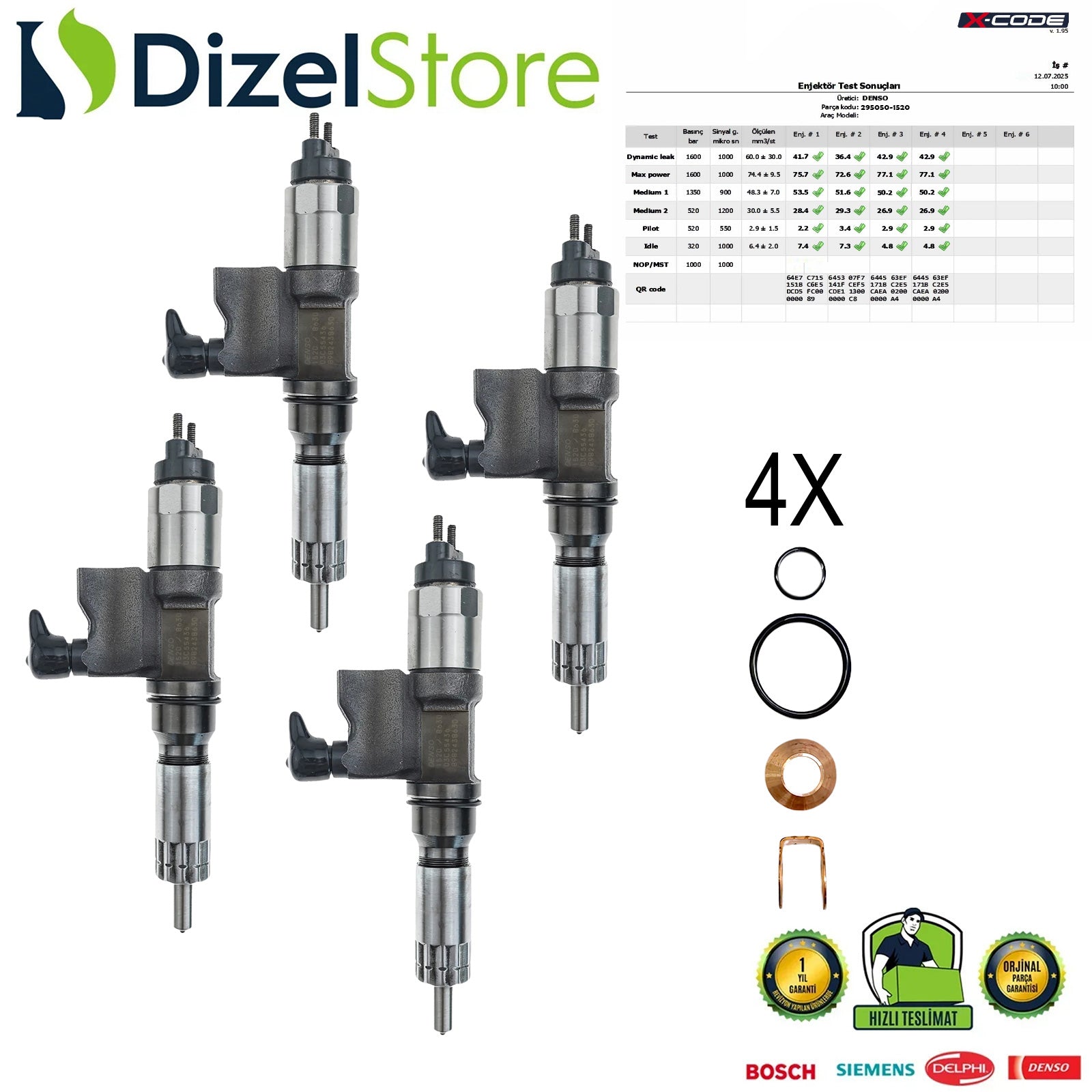 4X ISUZU 295050-1520/1521/8631 6HK1 - 4HK1 7.8L MOTOR DENSO ENJEKTÖR