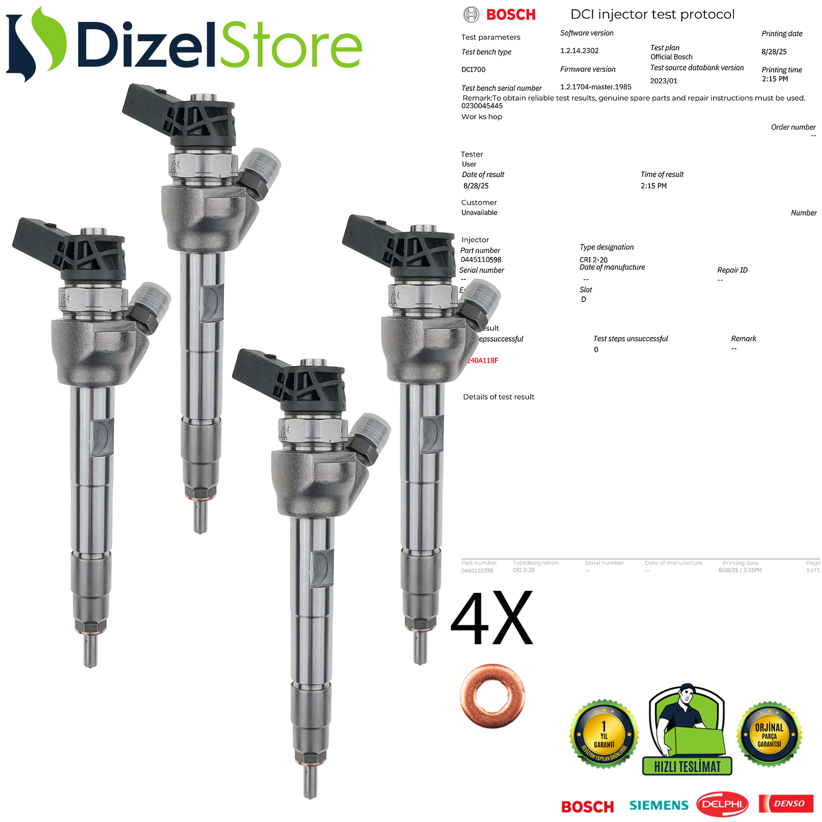 4X BMW 1-2 X1 1.5 Bosch Enjektör 0445110598 13538511630