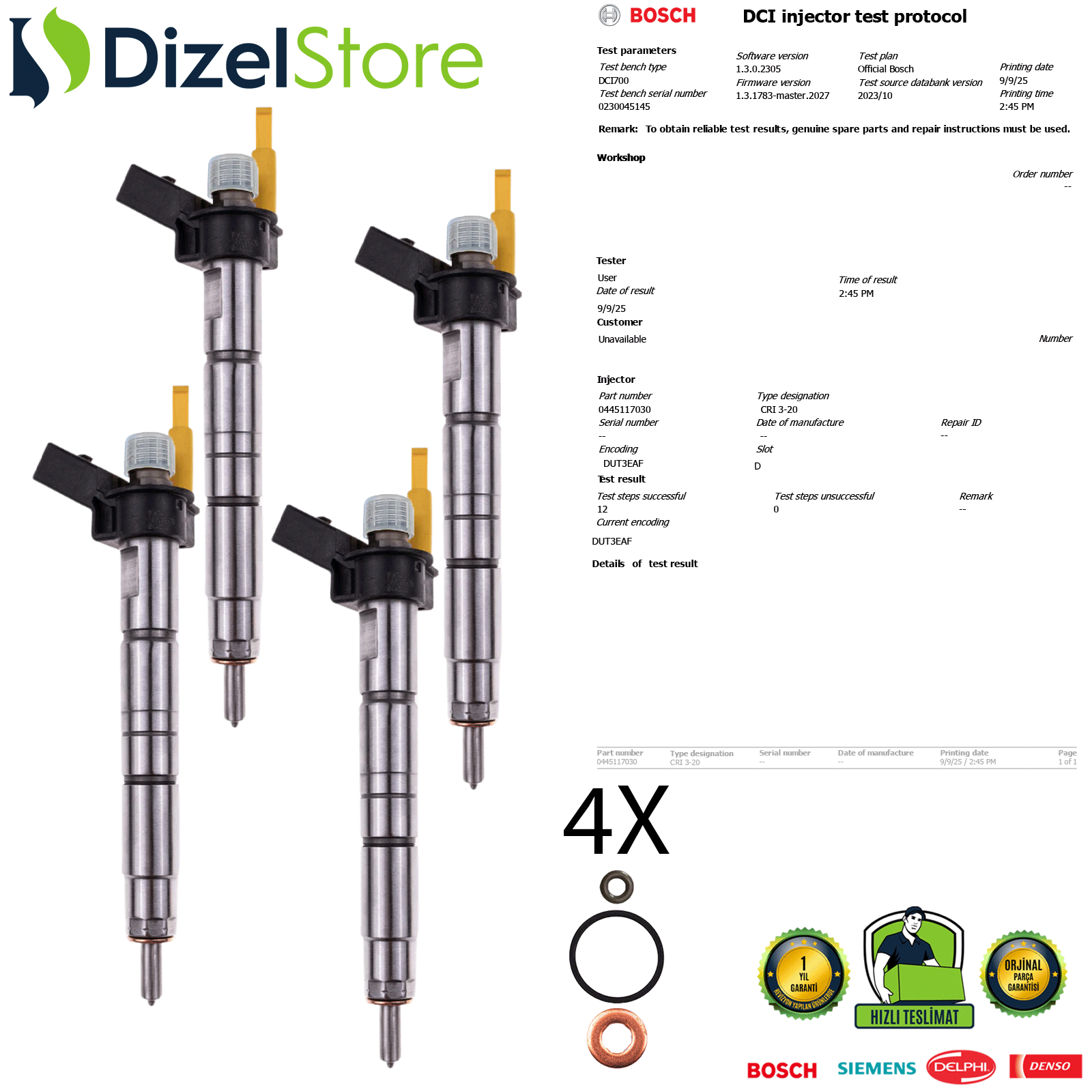 4X BMW X3 X5 3.0 BOSCH PİEZO 0445117030