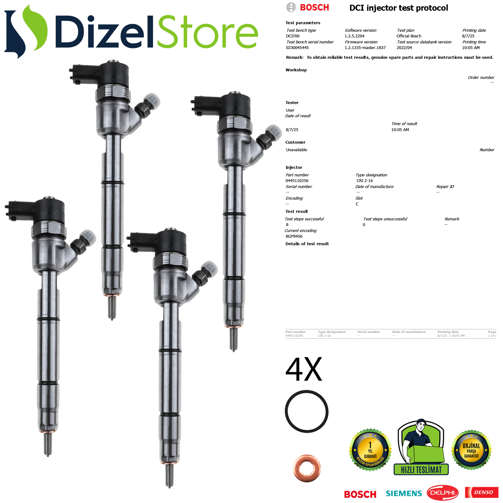 4X HYUNDAI ACCENT 1.5 CRDi ENJEKTÖR 0445110256 33800-2A400