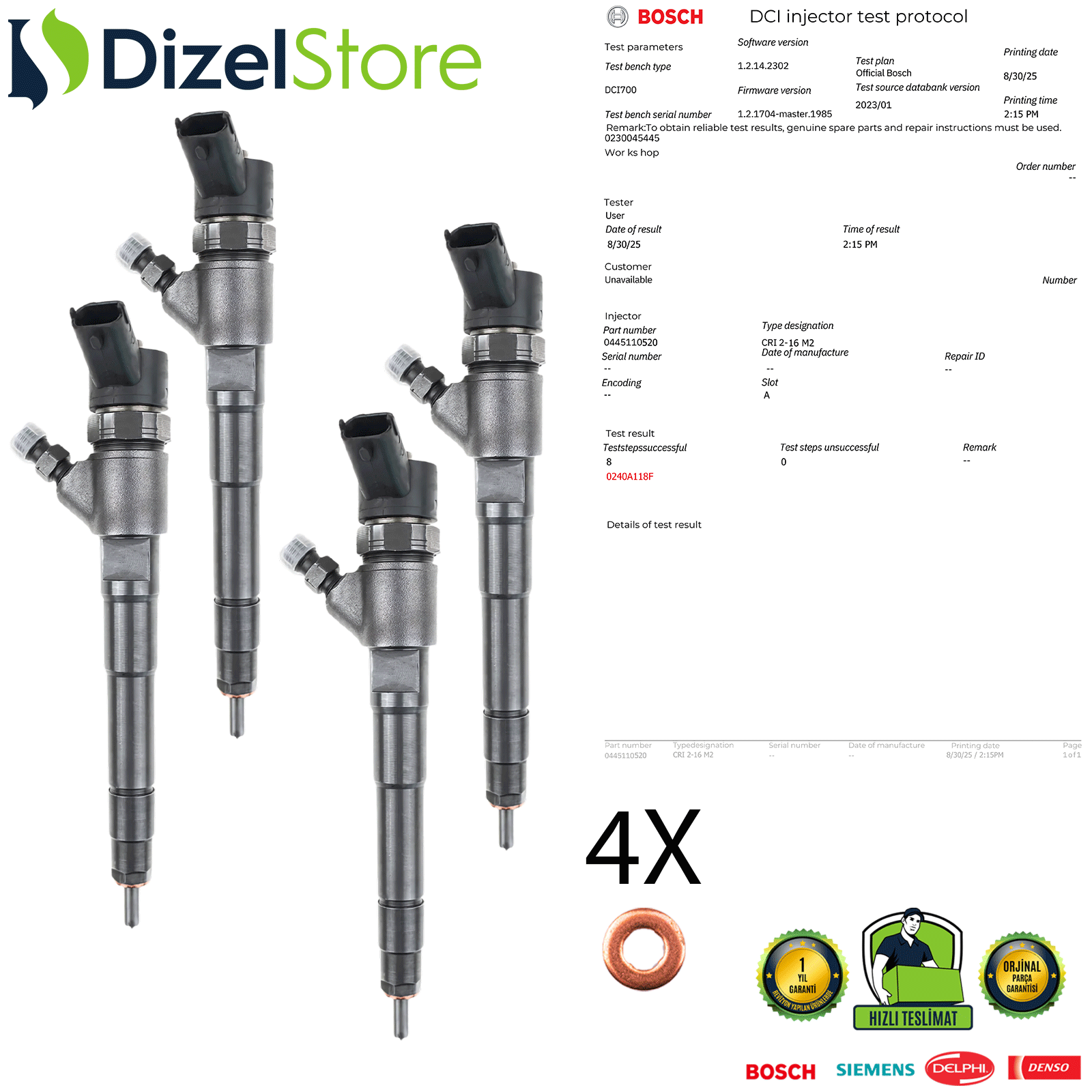 4X FİAT DUCATO 2.3D EURO 5 ENJEKTÖR 0445110520 - 504389548