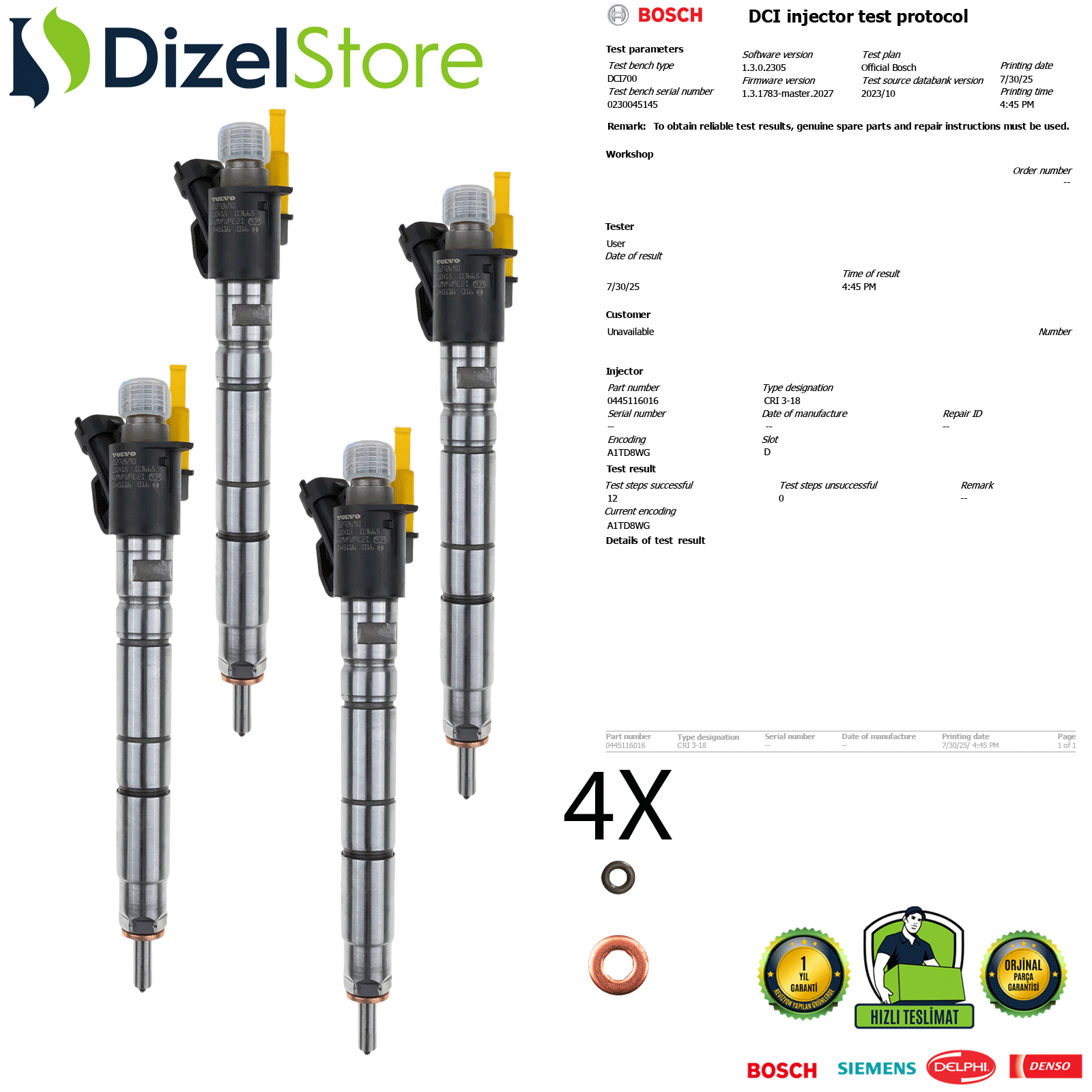 4X Volvo s60 2.4 D 0445116016 30777226