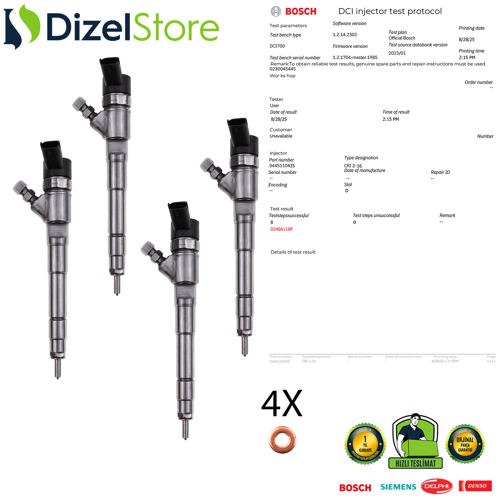 4X FİAT EURO 4 DUCATO 2.3L ENJEKTÖR 0445110435 0986435227