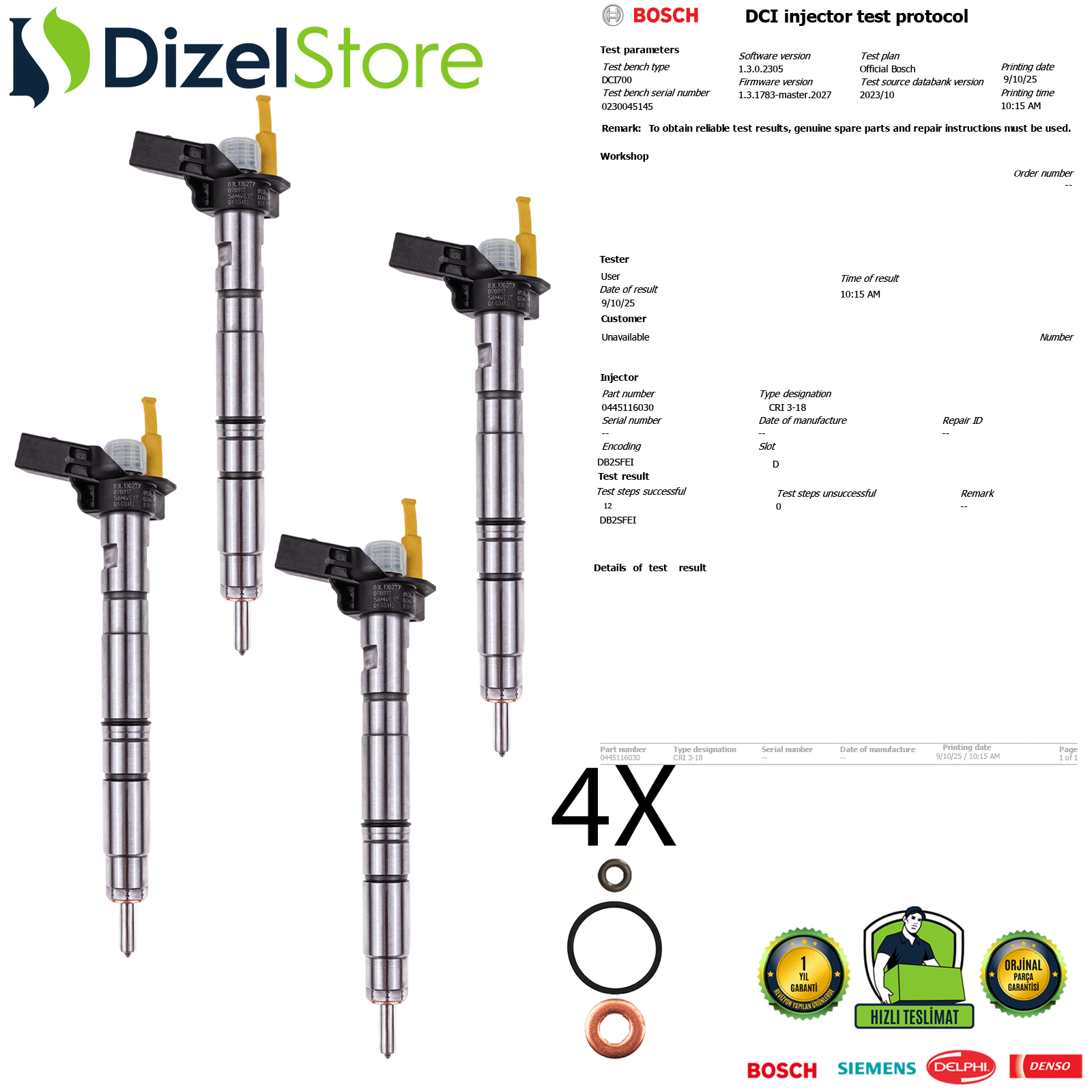 4X AUDI SEAT SKODA VW 2.0TDI 0445116030 03L130277