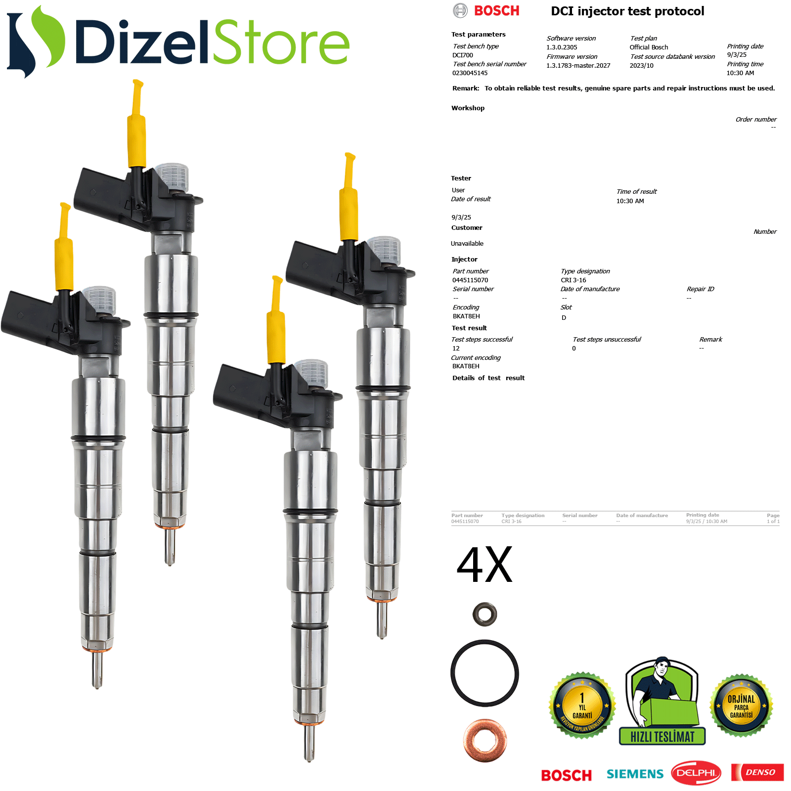 4X BMW 3,0 D 6 SİLİNDİR 0445115070 0445115008