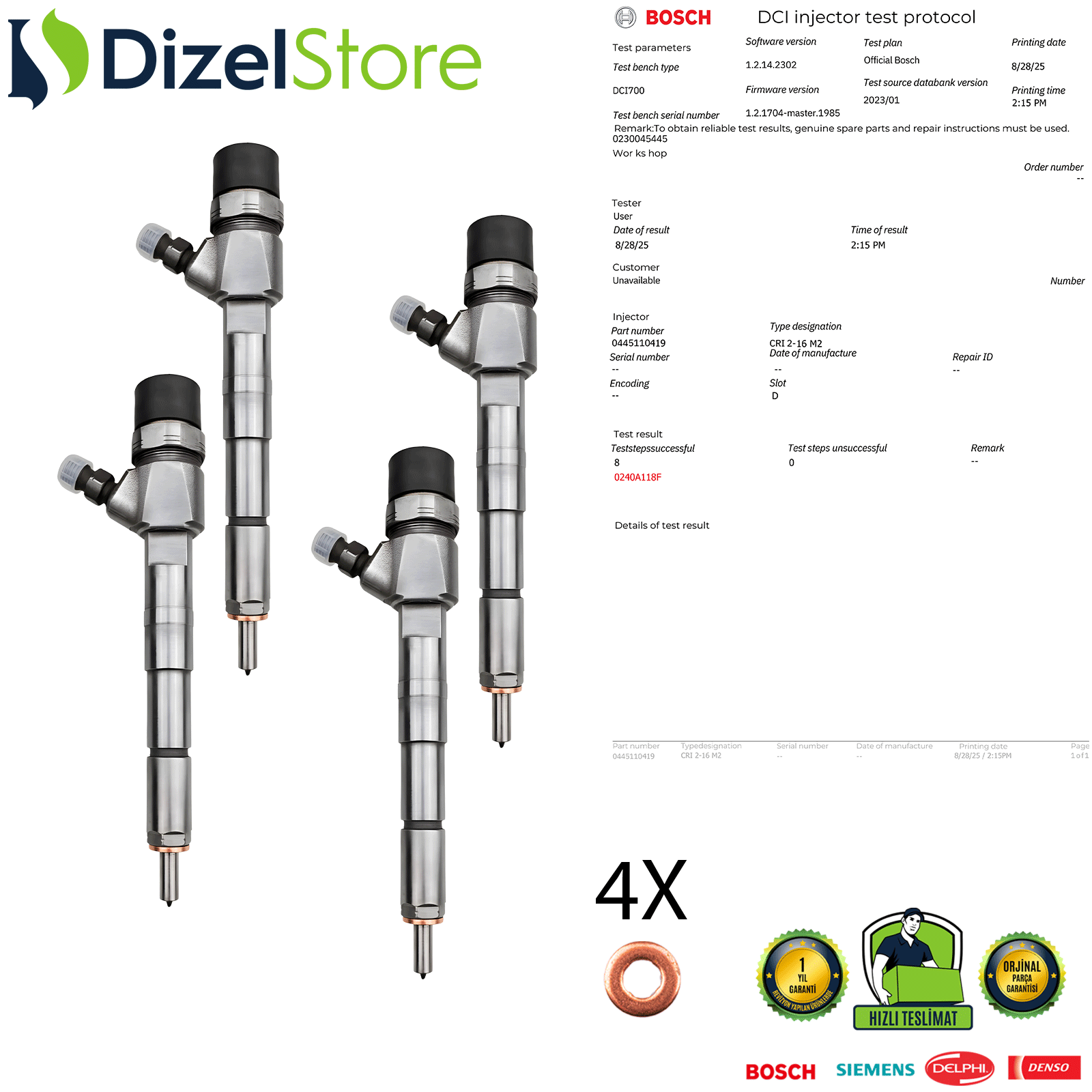 4X FİAT DUCATO 2.0 JTD JEEP OPEL ENJEKTÖR 0445110419 55233955