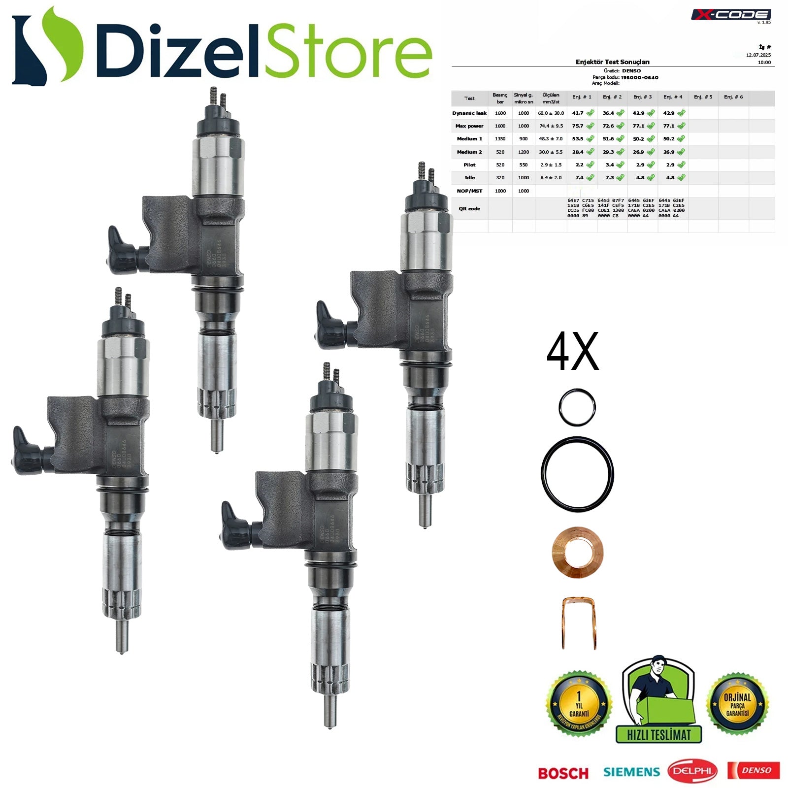 4X 195000-0640 ISUZU HITACHI/HIDROMEK/JCB/NEW HOLLAND 6HK1 7.8 L MOTOR DENSO ENJEKTÖR