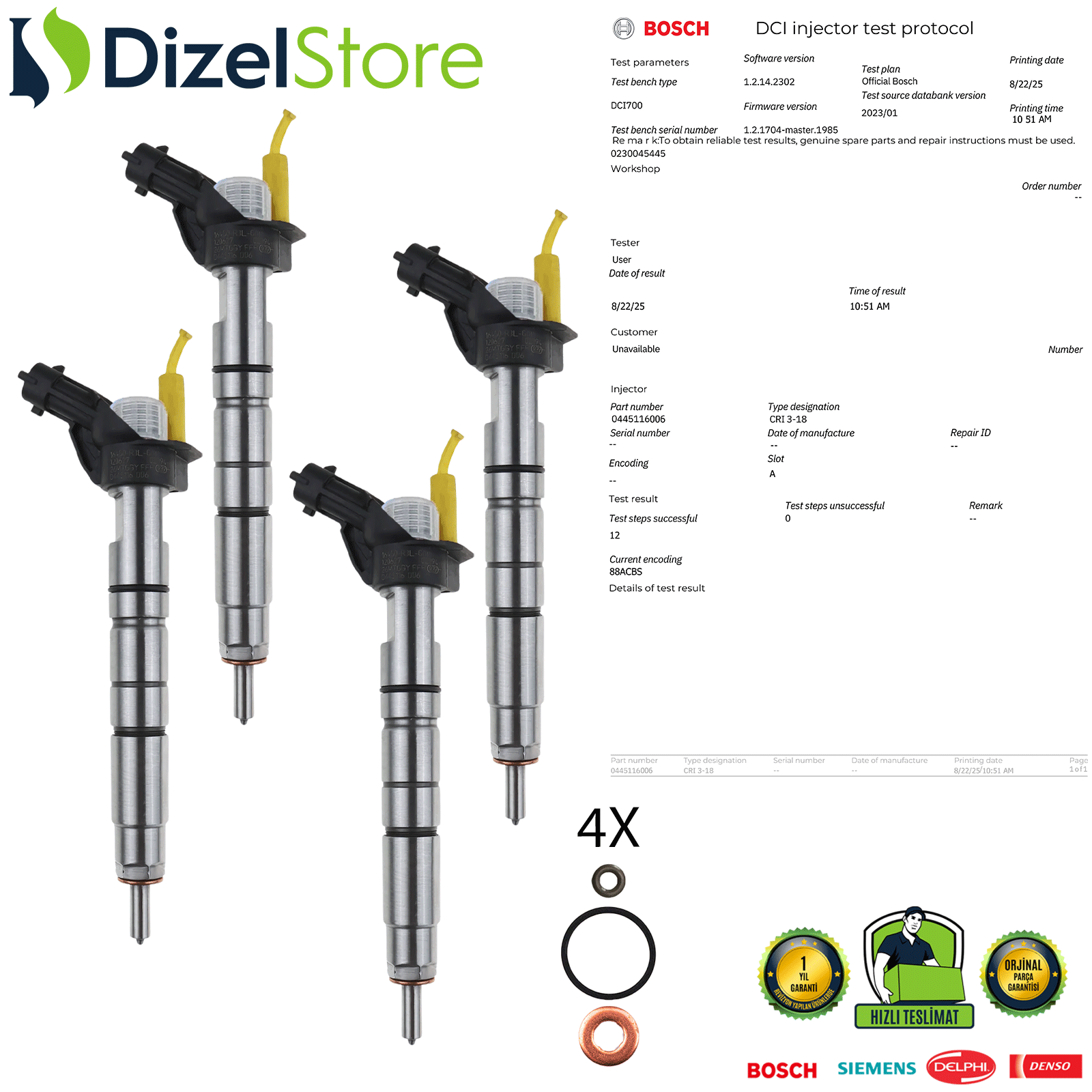 4X HONDA CIVIC / CR-V 3 / ACCORD 2.2 0445116006 16450-R3L-G01