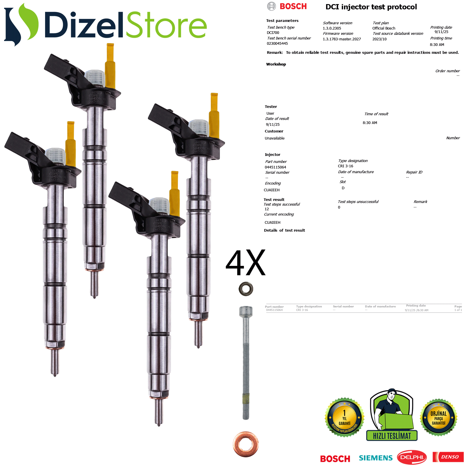 4X CHRYSLER JEEP MERCEDES-BENZ 3.0 DİZEL A6420701387 0445115027