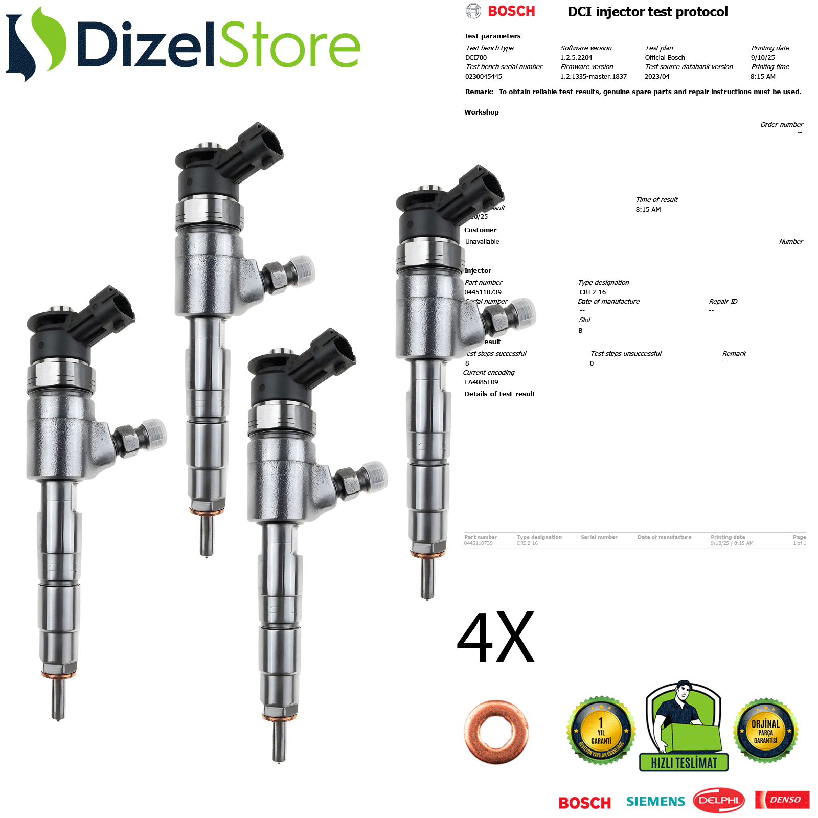 4X Citroen Berlingo Opel Fiat Peugeot Ford 1.6 HDi 0445110739 0986435203