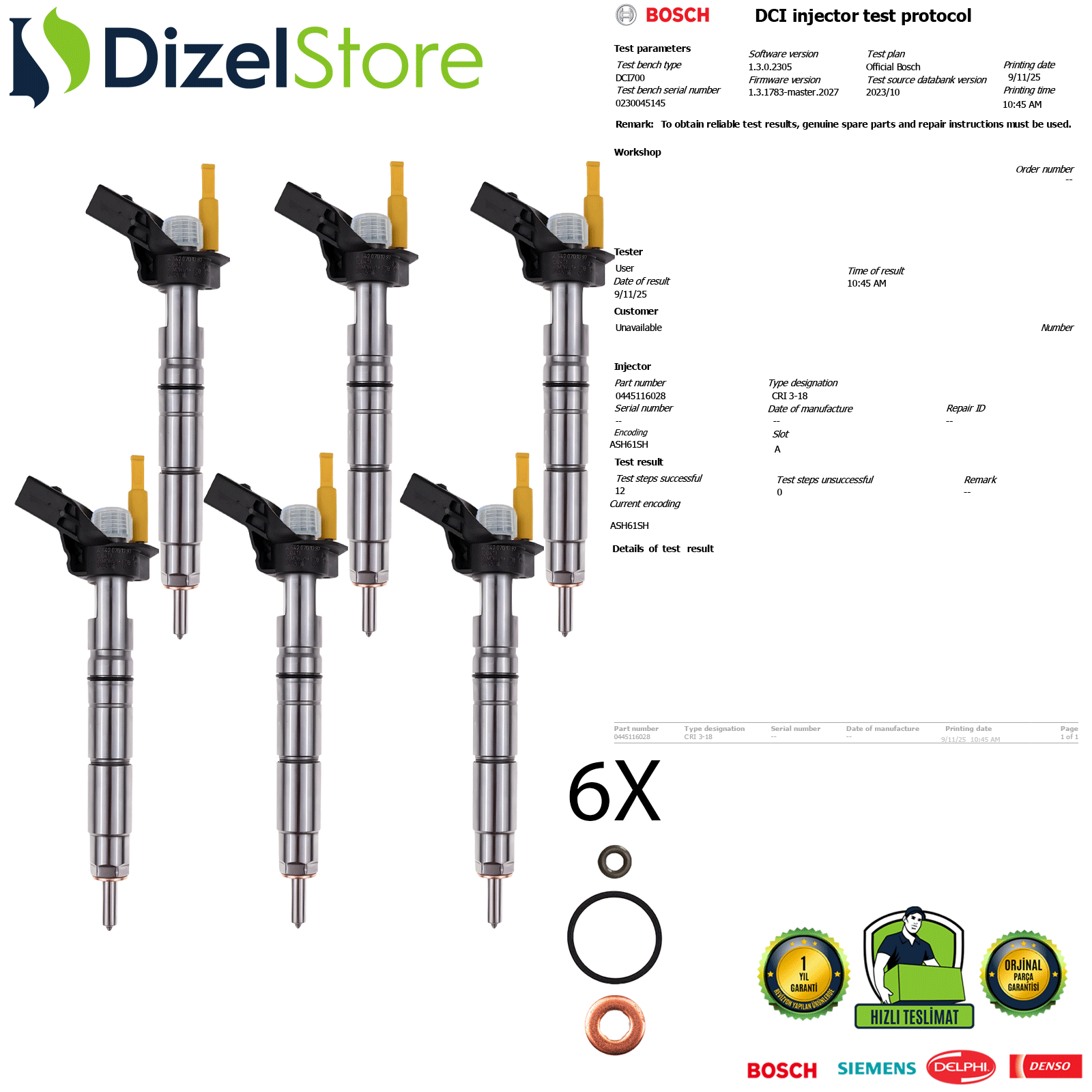 6X MERCEDES SPRINTER 3.0 CDI 0445116028 A6420701287
