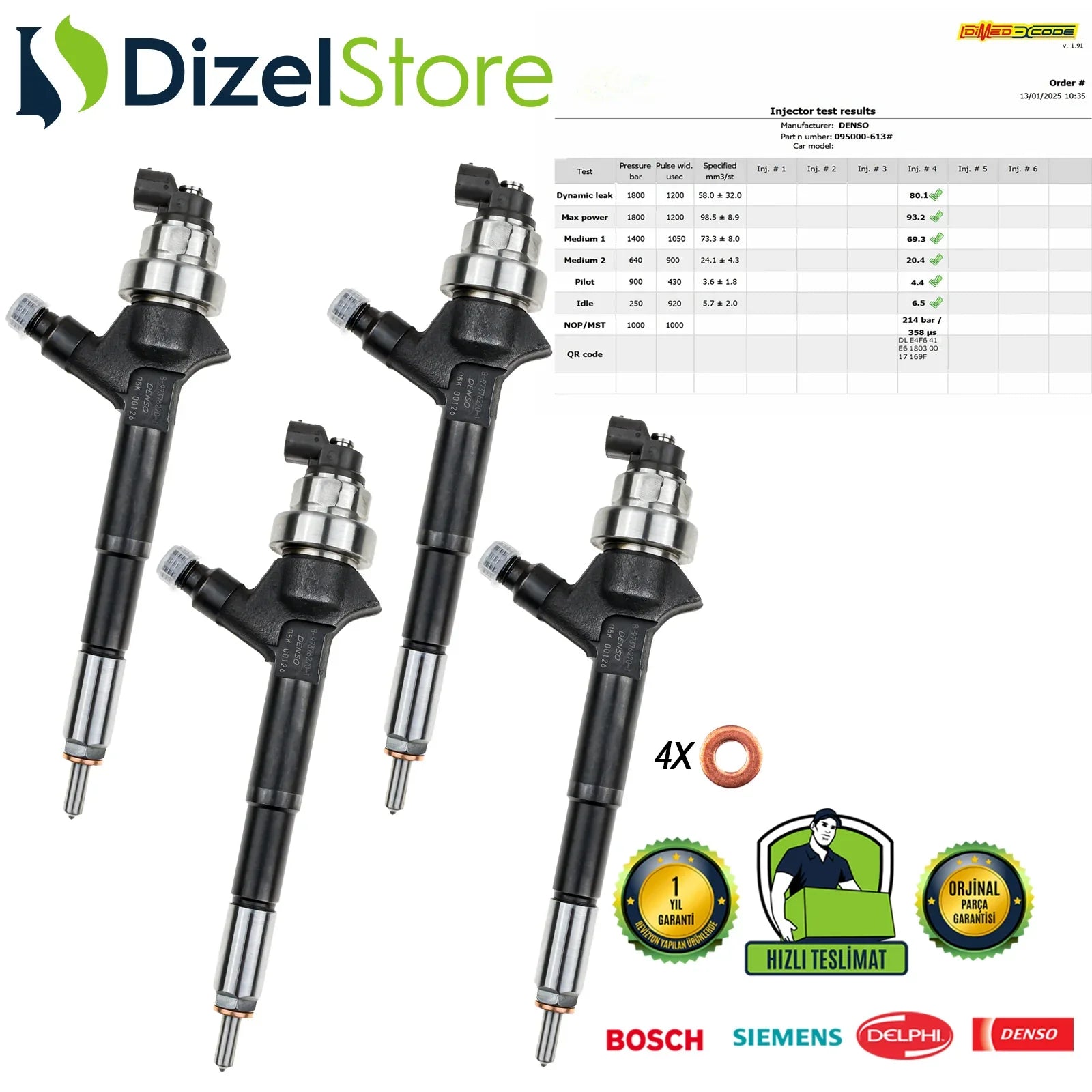 4X 8-97376270-1 Denso Enjektör Opel Astra Corsa Zafira 1.7 CDTI DCRI106130 - Dizel Store
