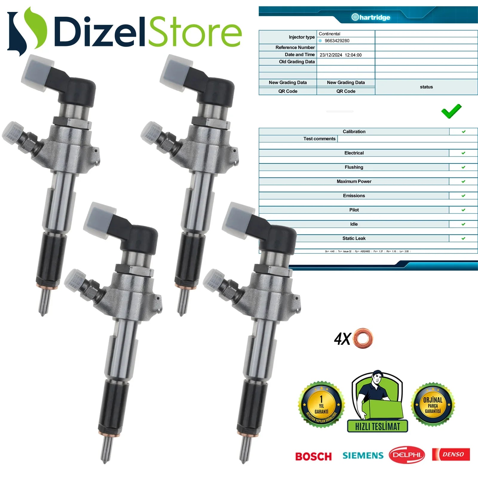 4X 9674973080 Siemens Enjektör Ford Citroen Volvo Mazda Peugeot Partner 1.6 HDi A2C59513556 - Dizel Store