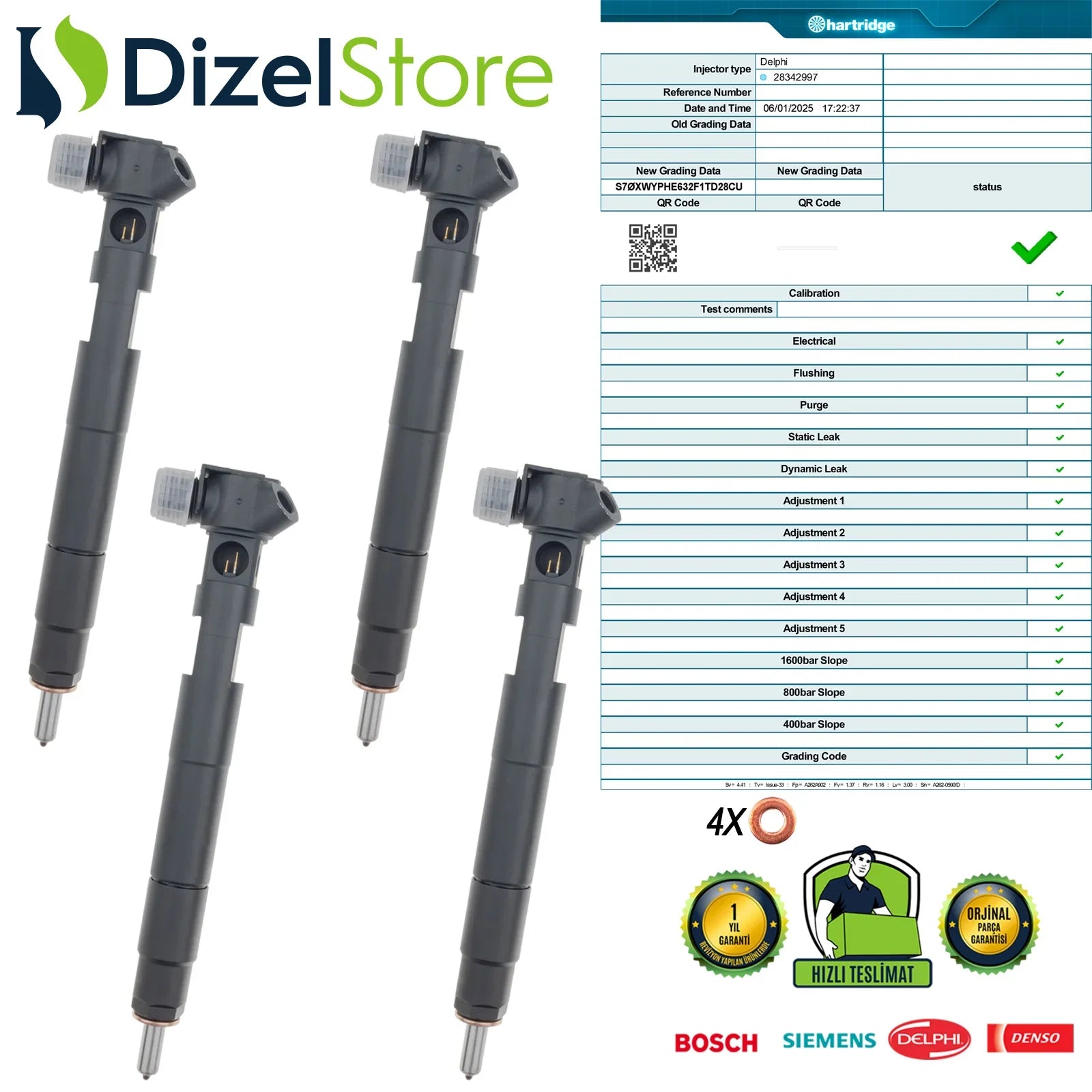 4X A6510700587 Delphi Enjektör Infiniti Jeep Mercedes-Benz C 180 CDI Sprinter 3,5 t 28342997 - Dizel Store