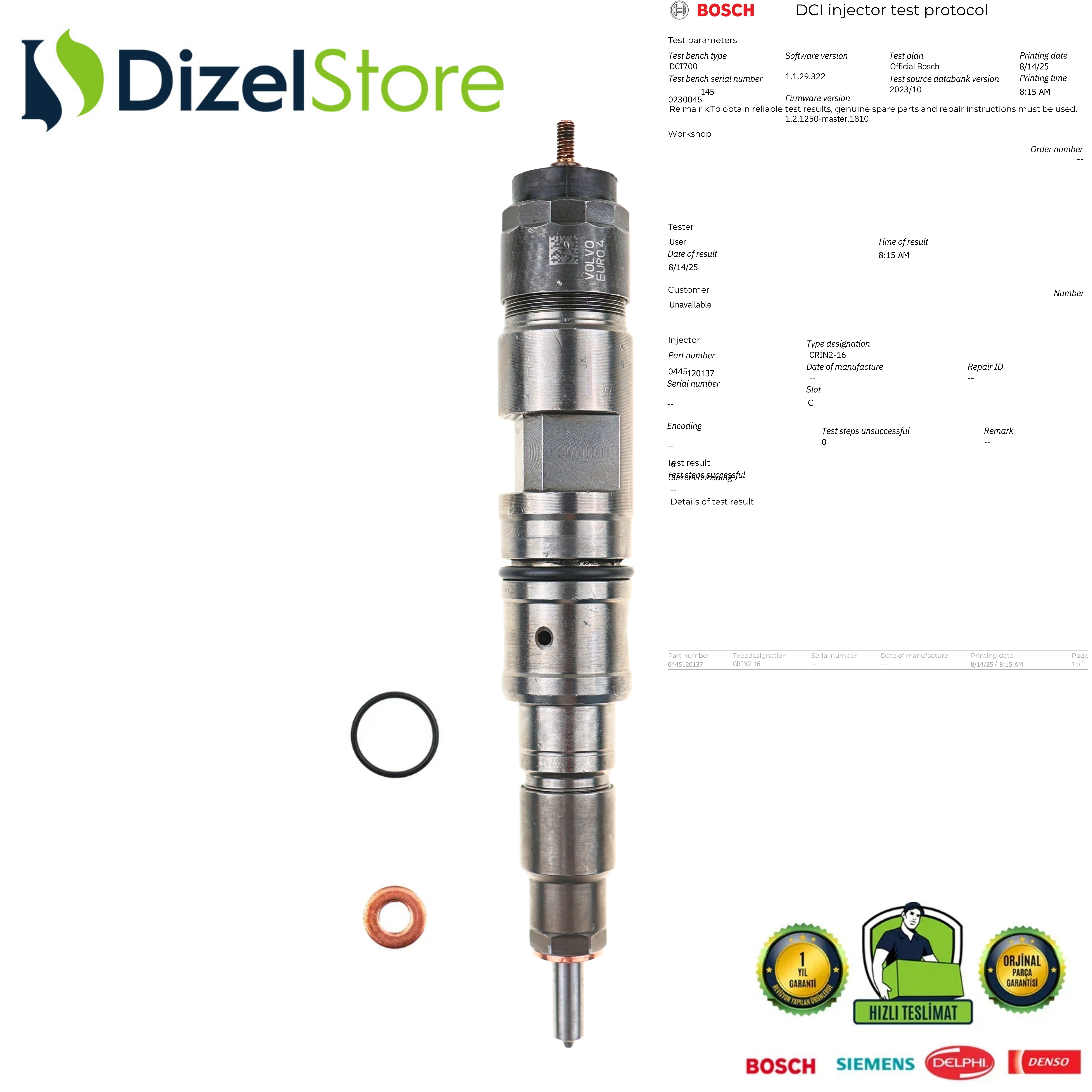 0445120137 RENAULT TRUCKS VOLVO DİZEL ENJEKTÖR |0986435529