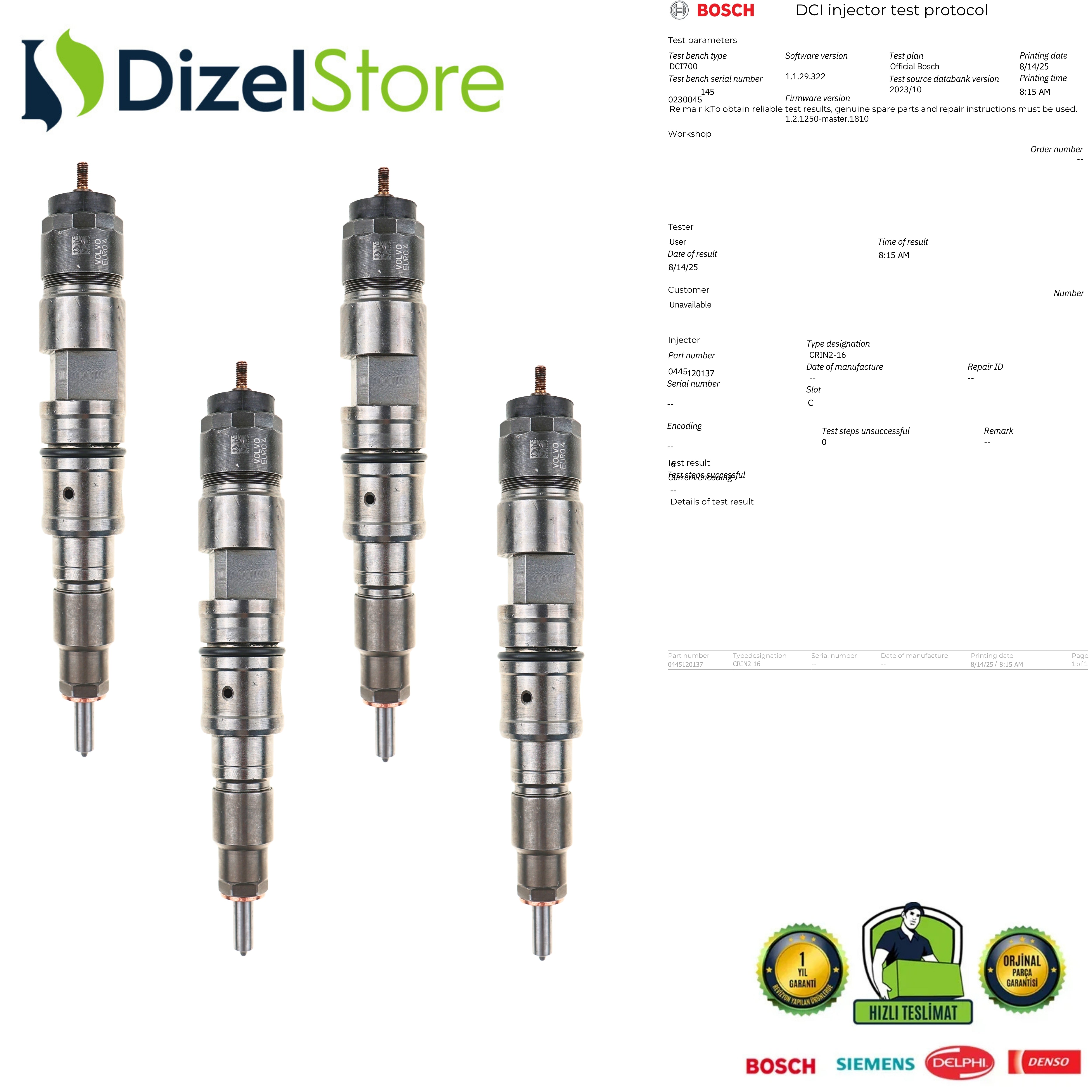 4X 0445120137 RENAULT TRUCKS VOLVO DİZEL ENJEKTÖR |0986435529