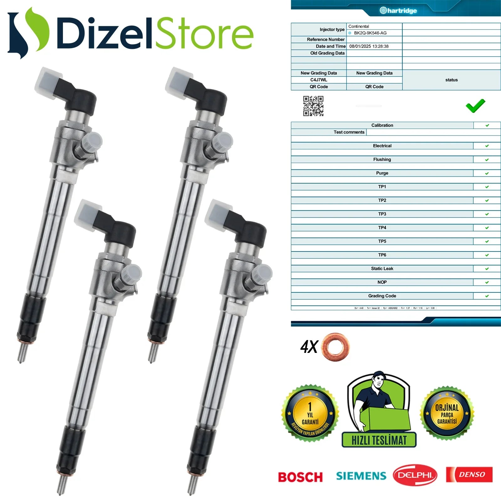 4X BK2Q9K546AG Siemens Enjektör Citroën Peugeot Ford Ranger 2.2 TDCi A2C59517051 - Dizel Store