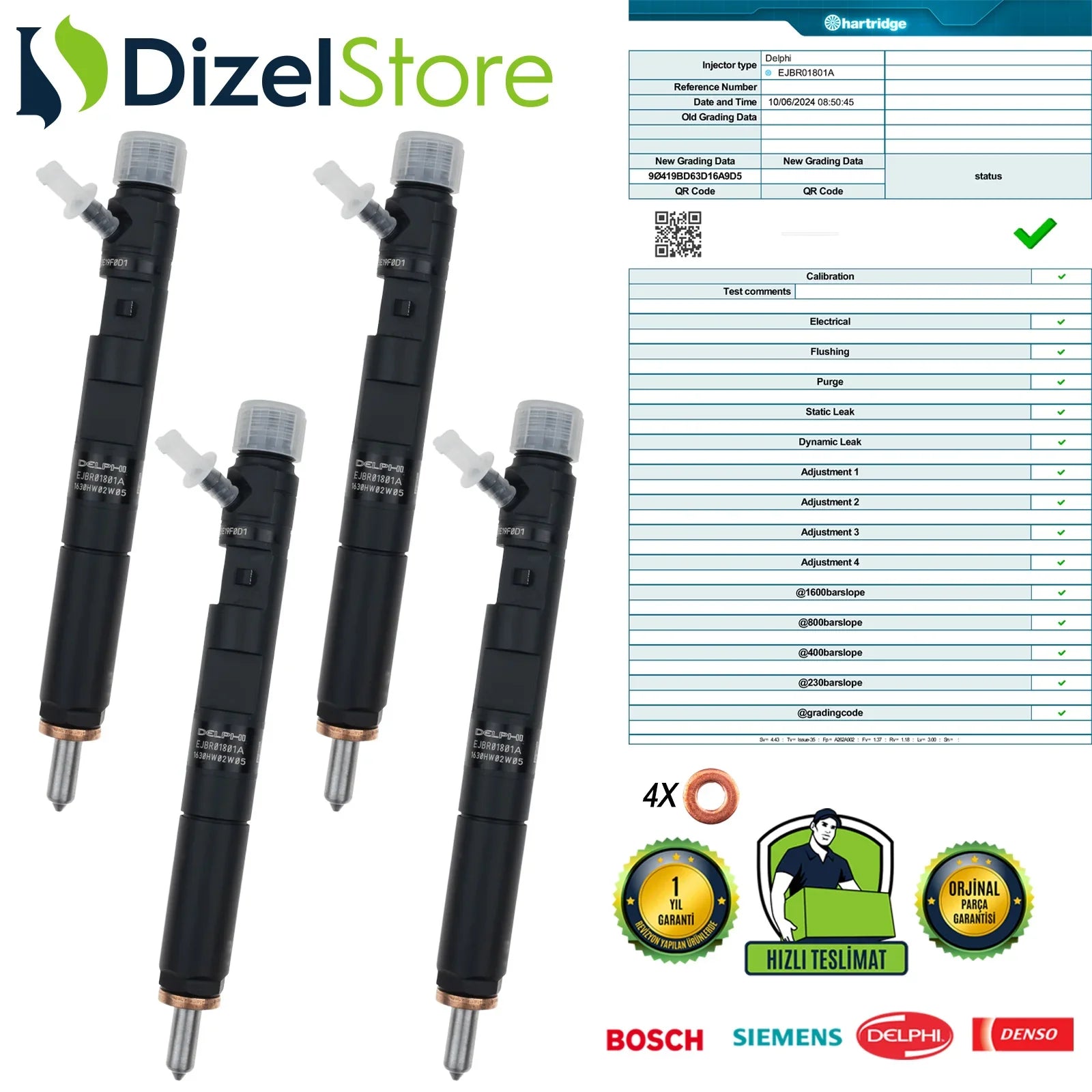 4X EJBR01801A Delphi Enjektör Renault Clio Megane Kangoo 1.5 dCi 28232248 - Dizel Store