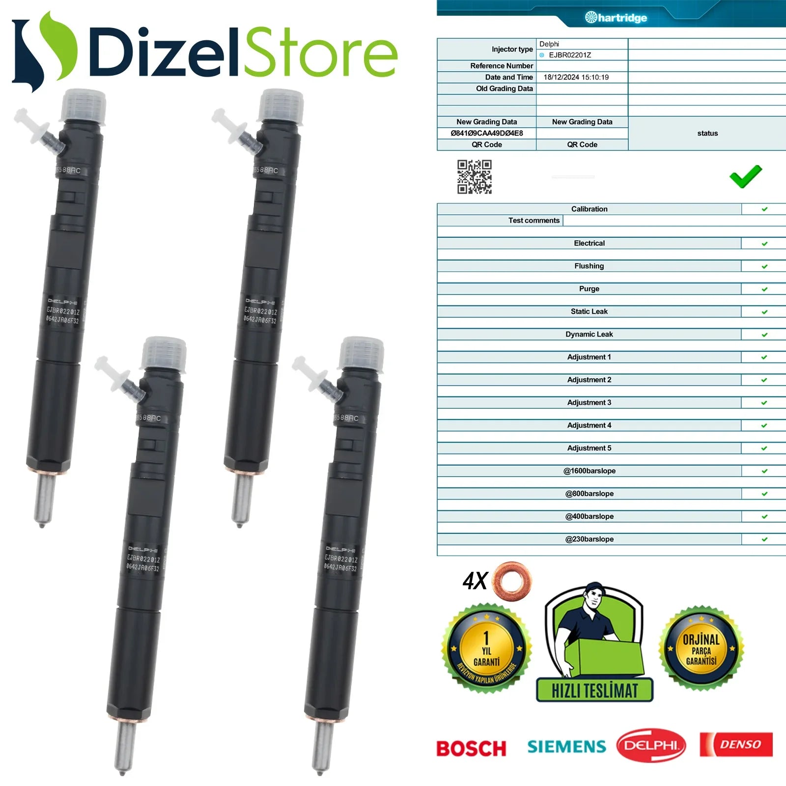 4X EJBR02201Z Delphi Enjektör Ford Focus Tourneo Connect 1.8 TDCi 1S4Q9F593AF - Dizel Store