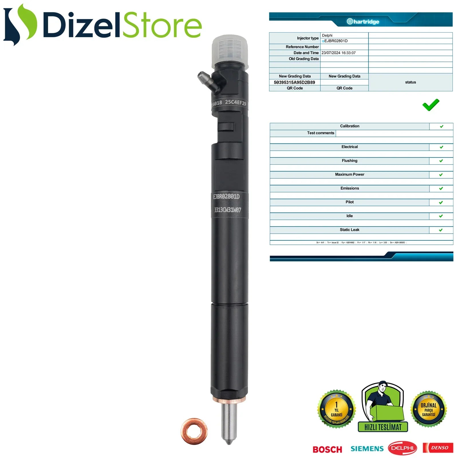 EJBR02801D Delphi Enjektör Hyundai Terracan 2.9 CRDi Kia Carnival 2.9 TDi 33800-4X500 - Dizel Store